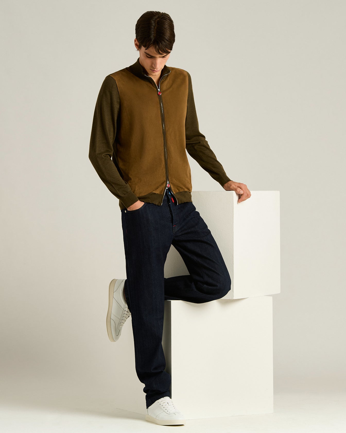 CASHMERE AND SILK BLEND JACKET WITH CONTRASTING DETAILS