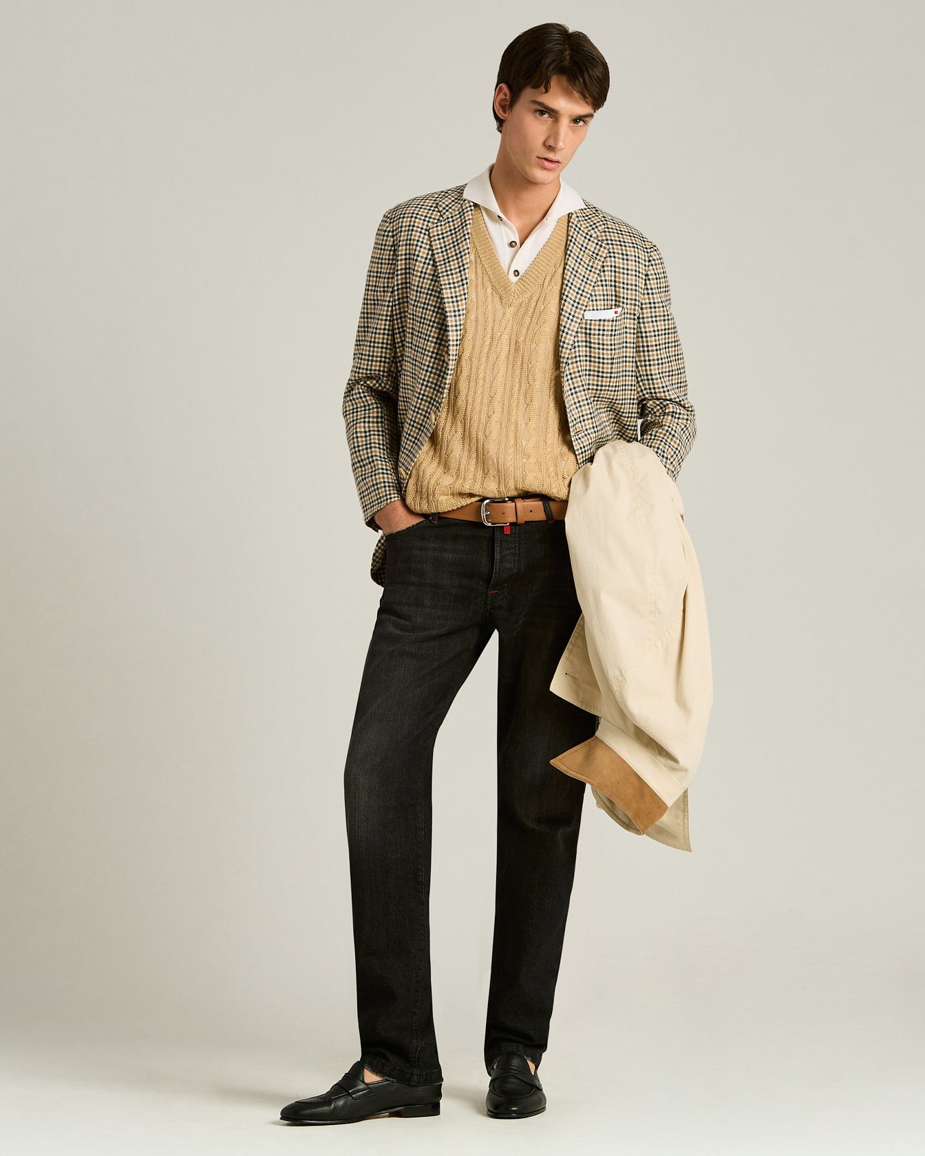 PURE LINEN CABLE KNIT V-NECK SWEATER