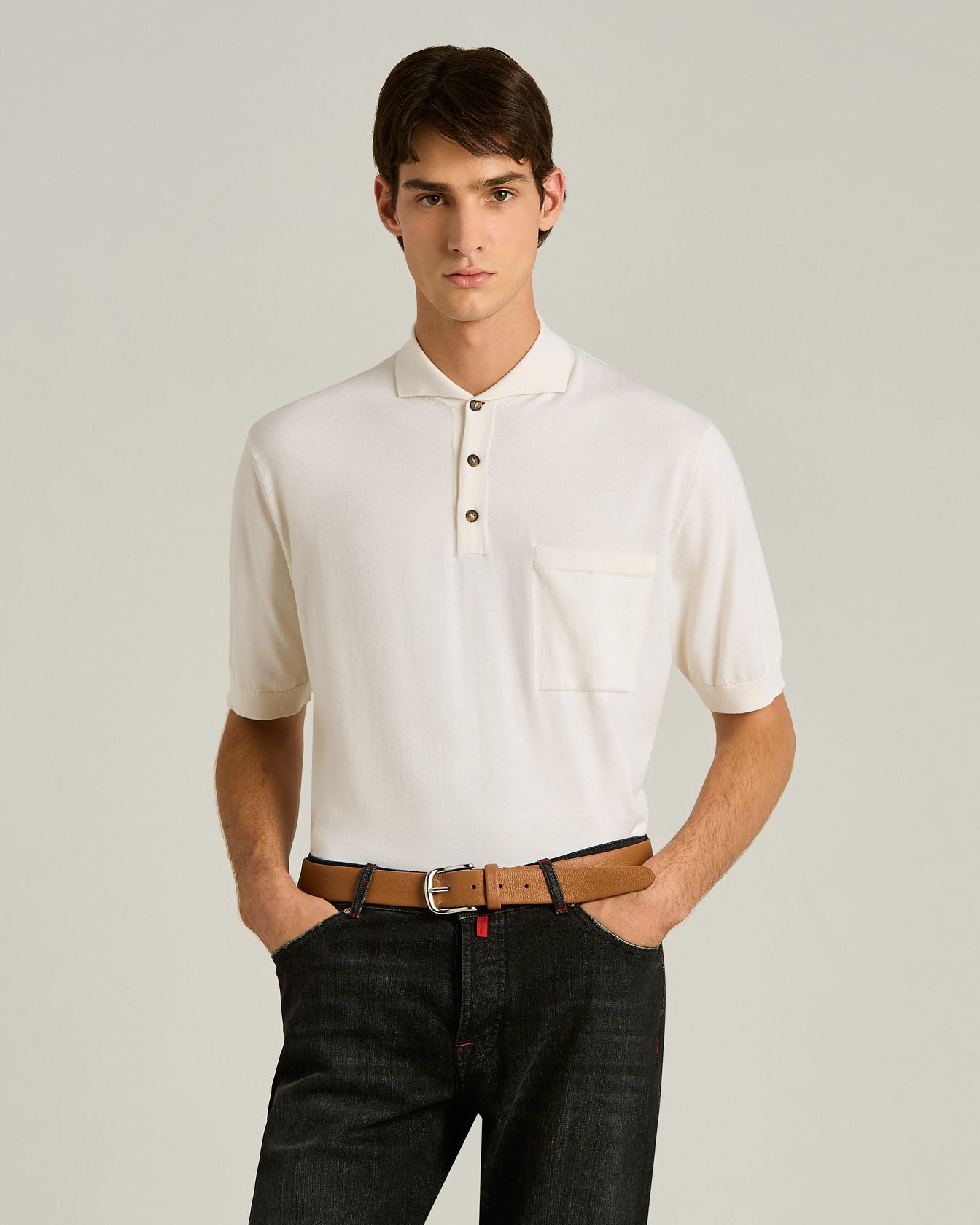 COTTON AND SILK KNIT SHORT-SLEEVED POLO SHIRT