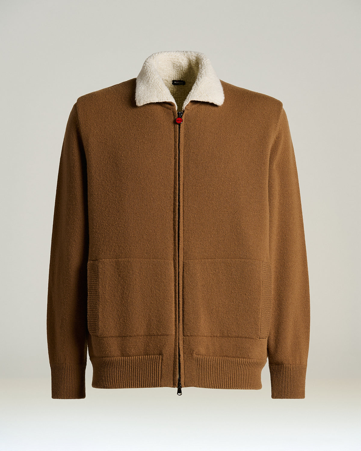 CARAMEL WOOL AND CASHMERE BOMBER JACKET WITH SHEARLING-EFFECT COLLAR 1