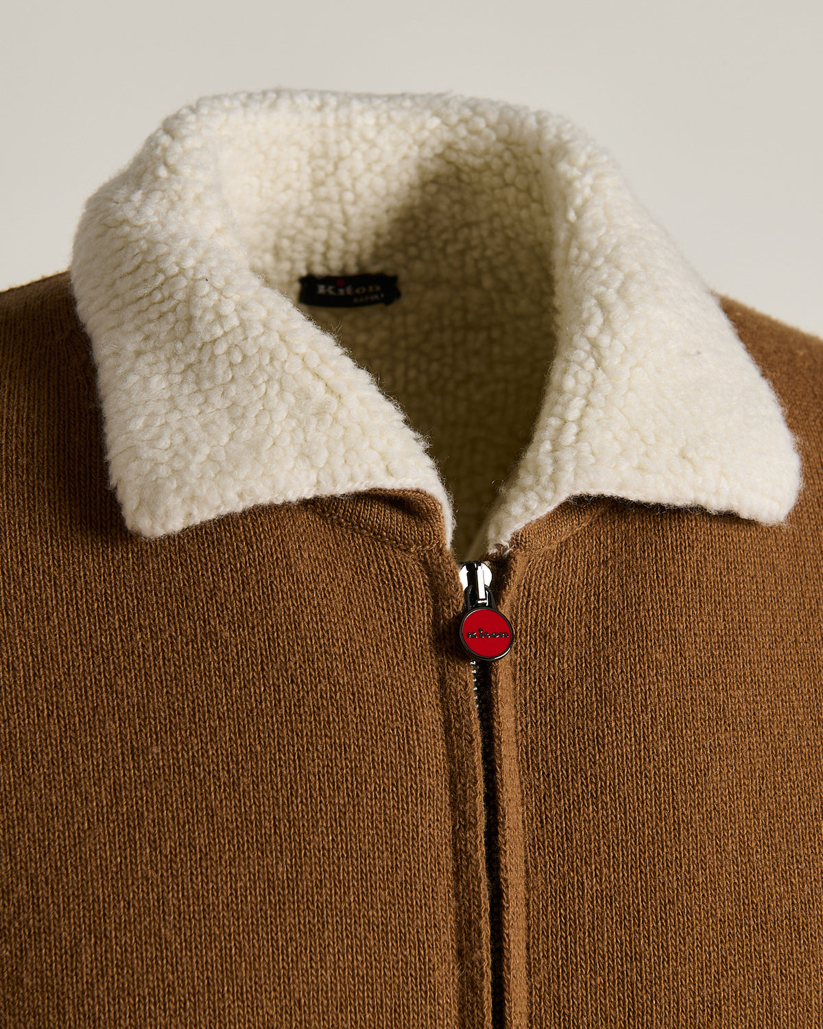 CARAMEL WOOL AND CASHMERE BOMBER JACKET WITH SHEARLING-EFFECT COLLAR 3