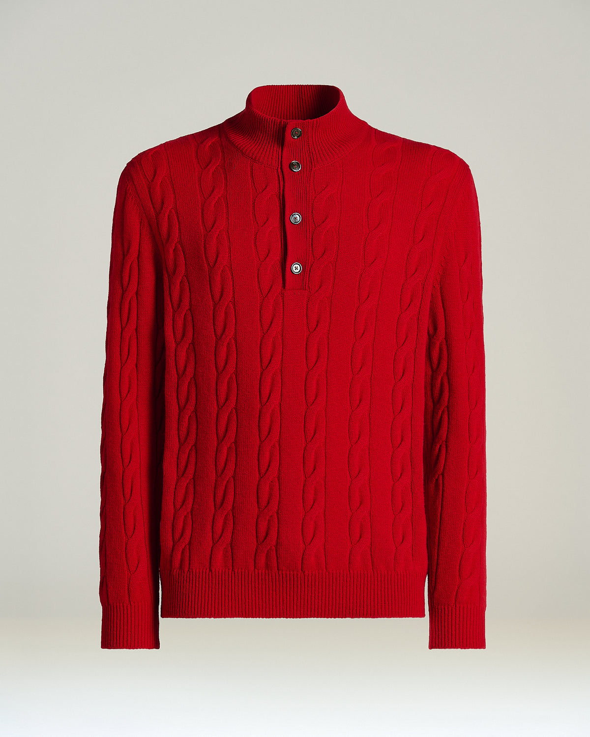 RED CASHMERE CABLE KNIT TURTLENECK SWEATER WITH BUTTON OPENING 1