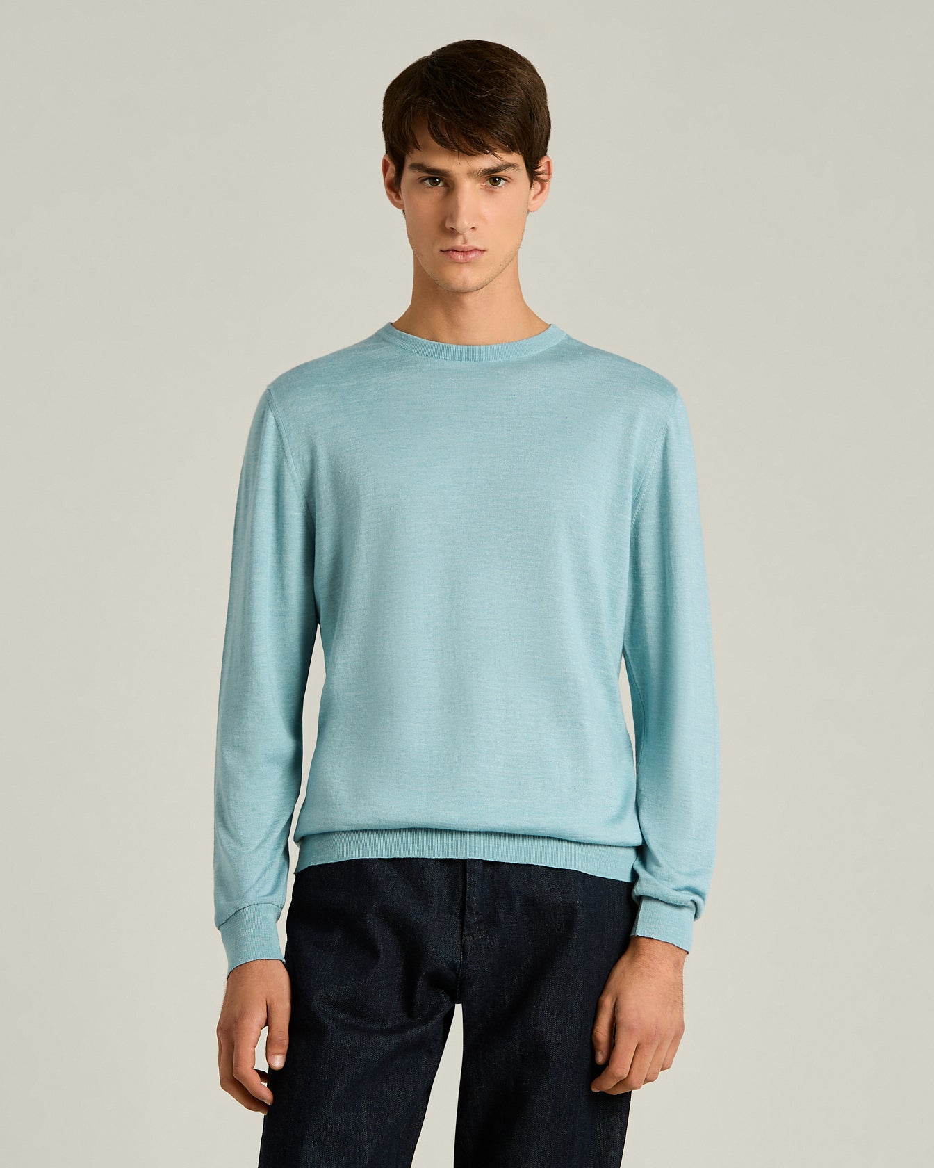 SILK, CASHMERE AND LINEN BLEND CREW NECK SWEATER