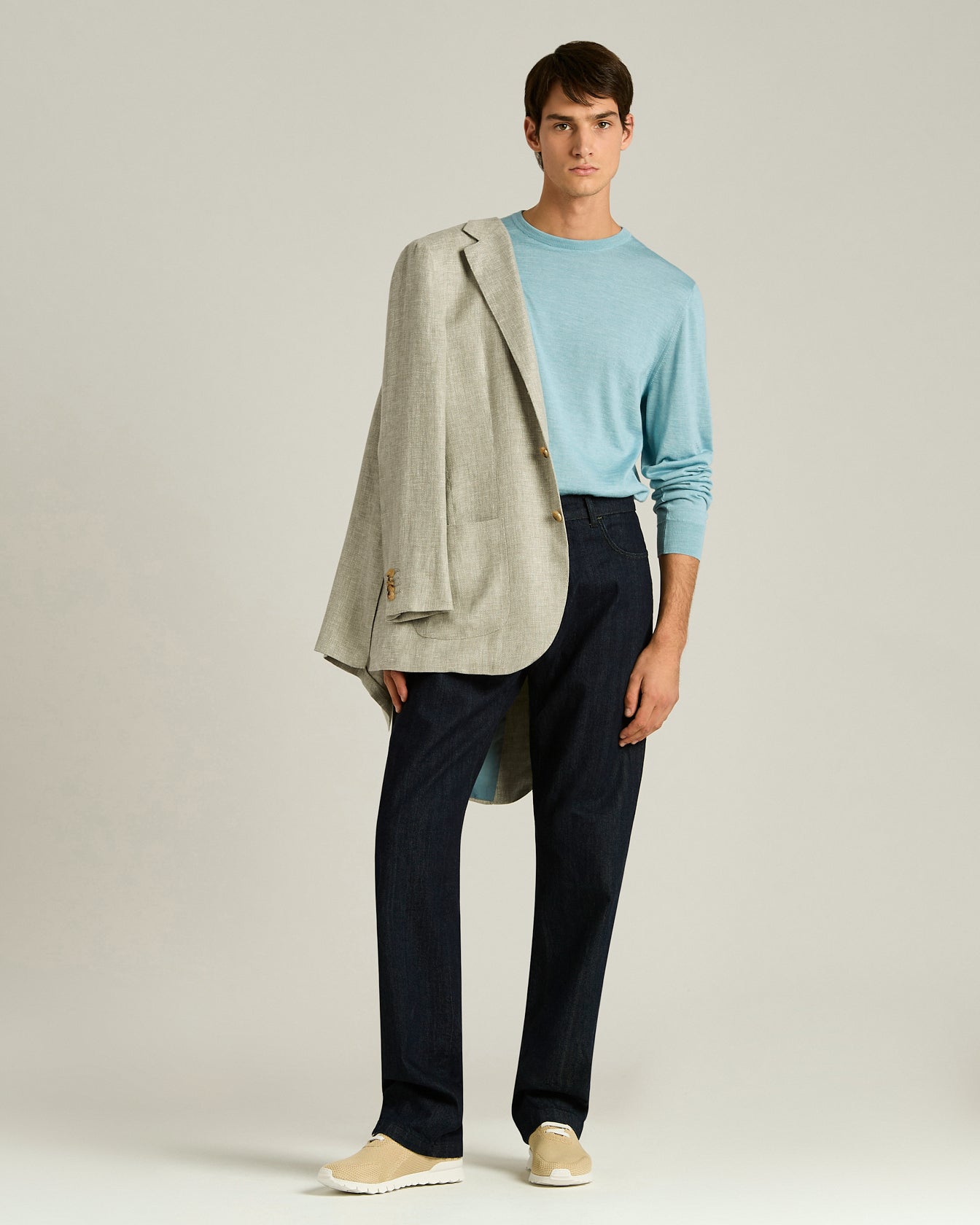 SILK, CASHMERE AND LINEN BLEND CREW NECK SWEATER