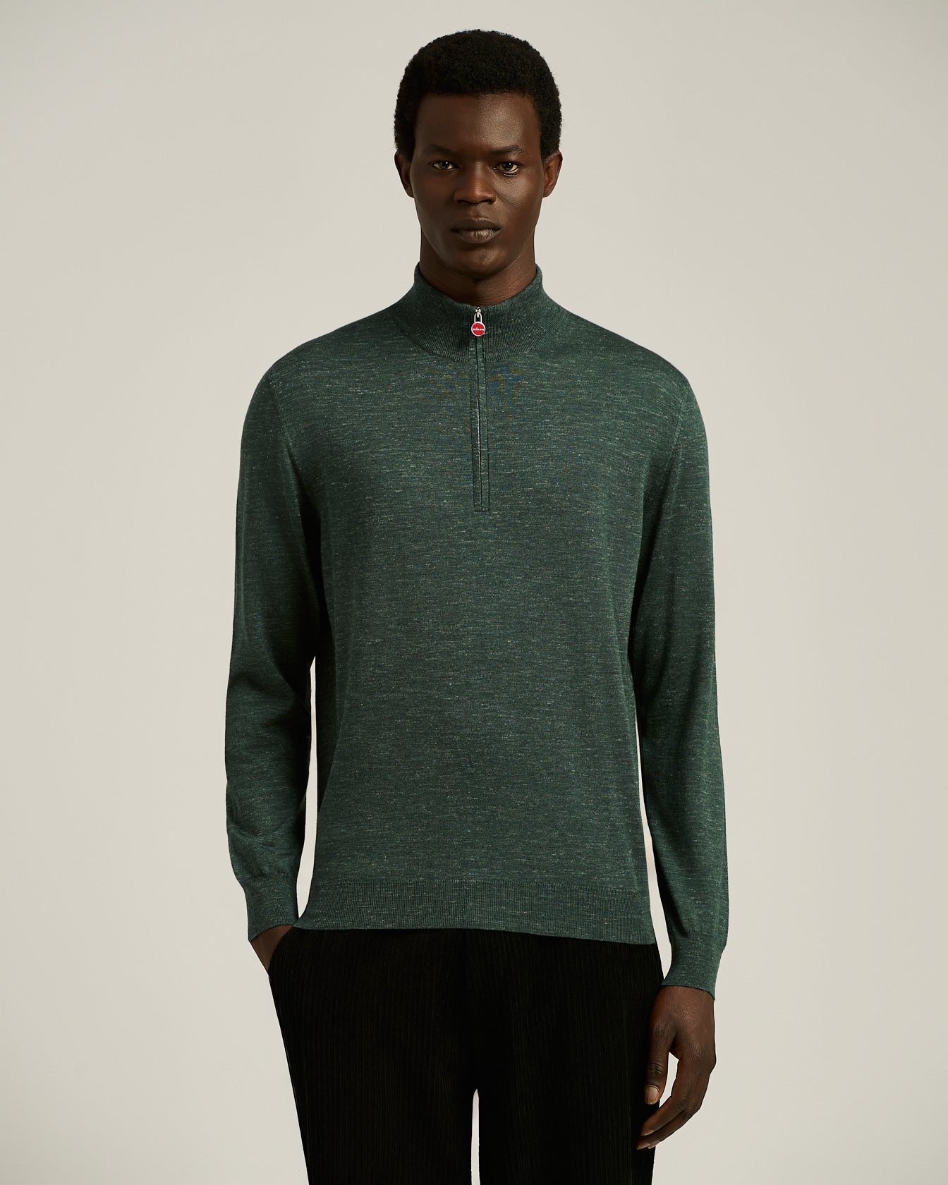 SILK, CASHMERE AND LINEN POLO NECK TOP WITH ZIP