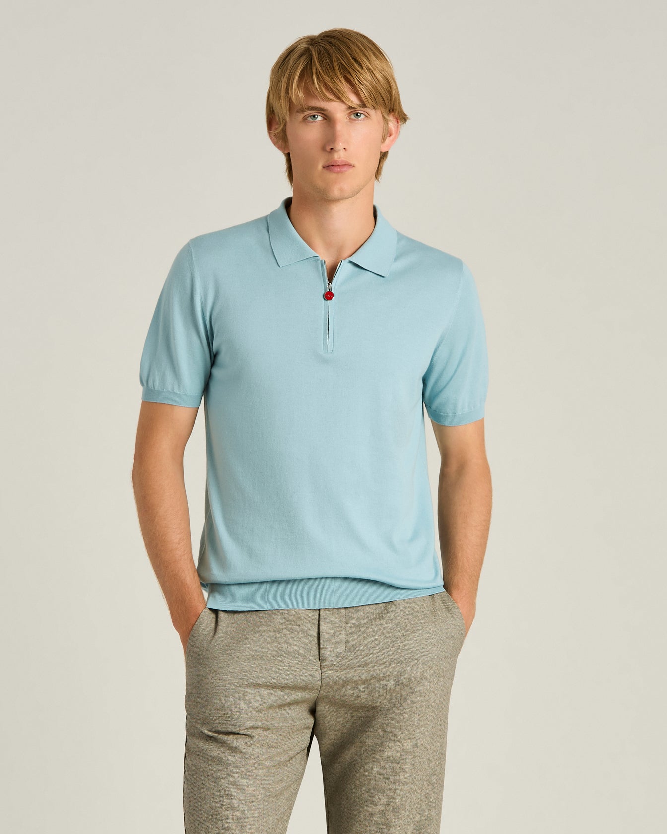 Pure Cotton Zipped Polo Shirt Powder Blue2