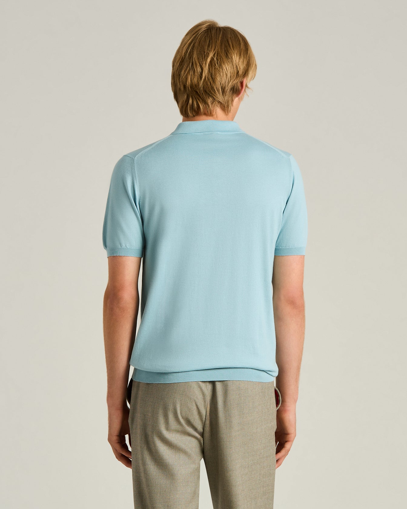 Pure Cotton Zipped Polo Shirt Powder Blue3
