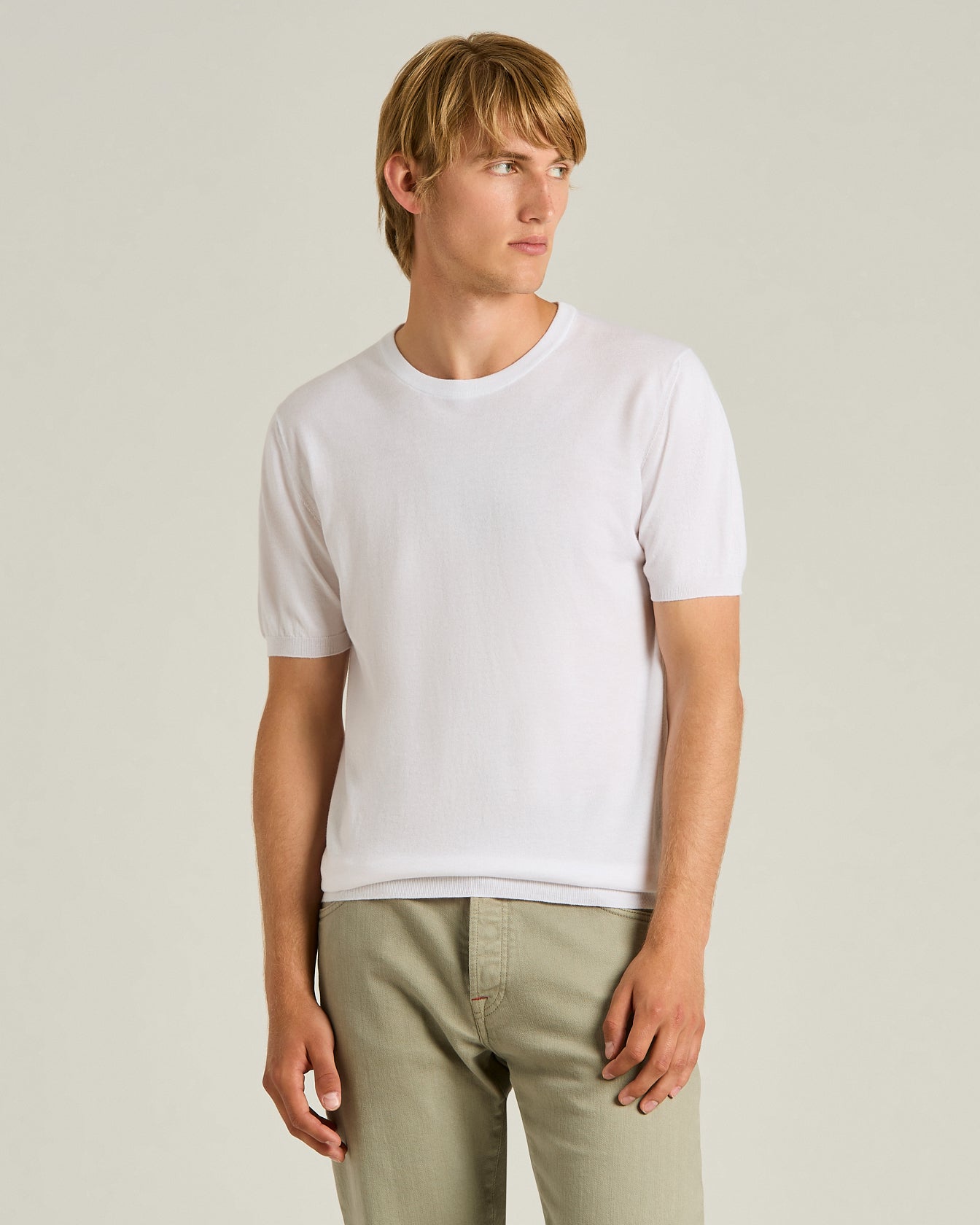 COTTON SHORT-SLEEVED CREW NECK SWEATER