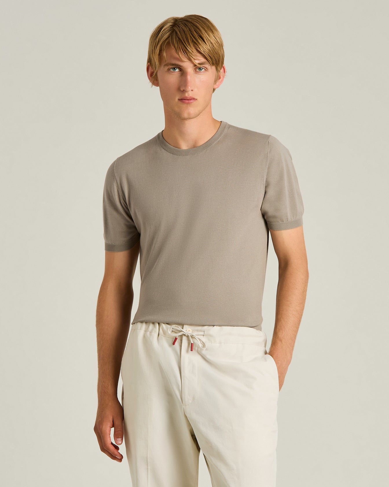 COTTON SHORT-SLEEVED CREW NECK SWEATER