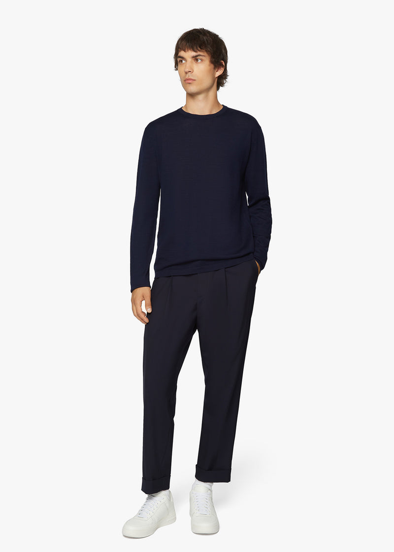 WOOL AND SILK BLEND CREW NECK JUMPER