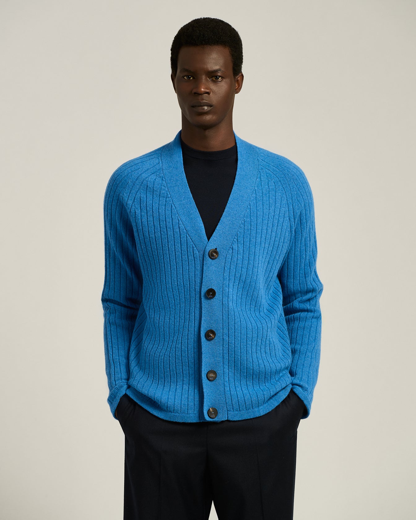 Pure virgin wool ribbed cardigan