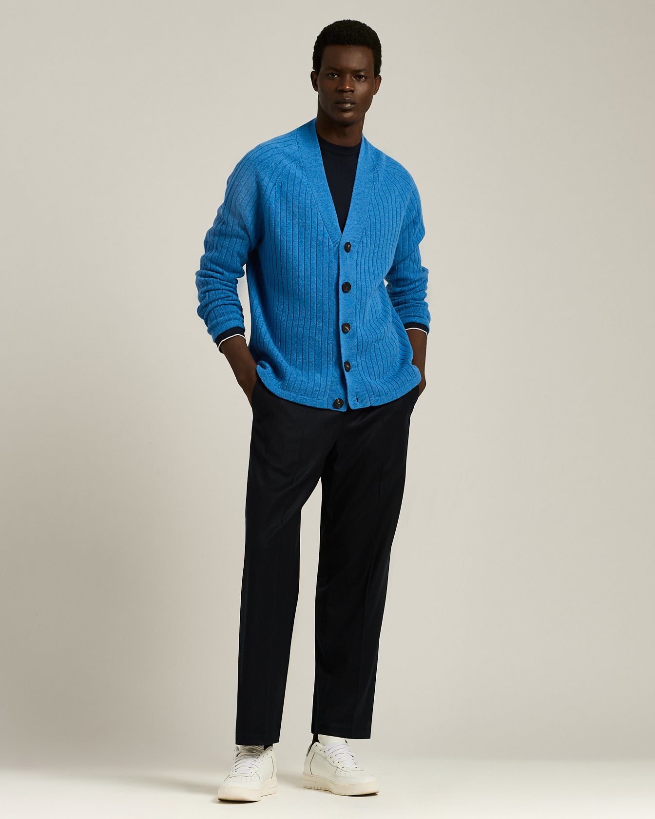 Pure virgin wool ribbed cardigan