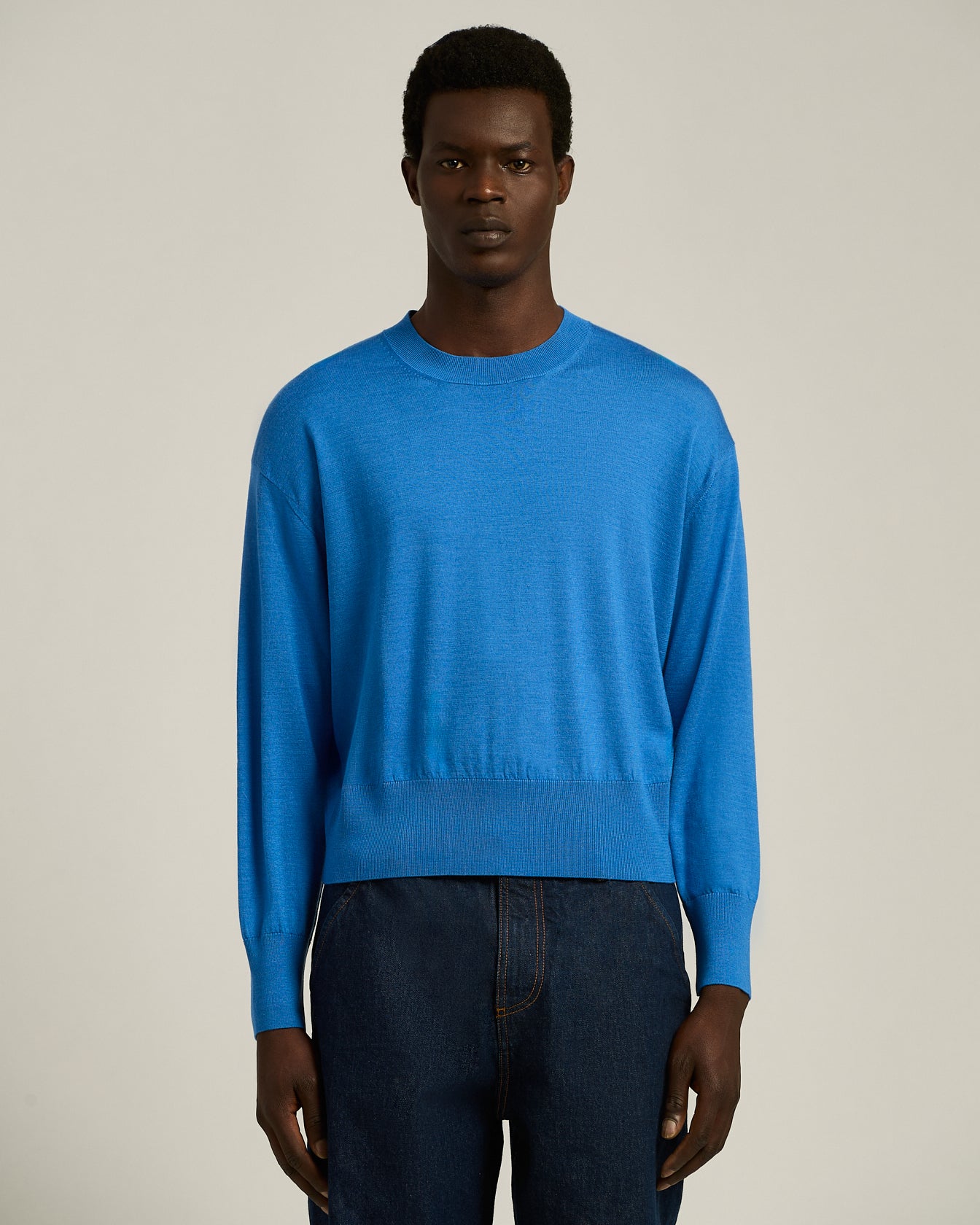 extra-fine virgin wool and silk crew neck top