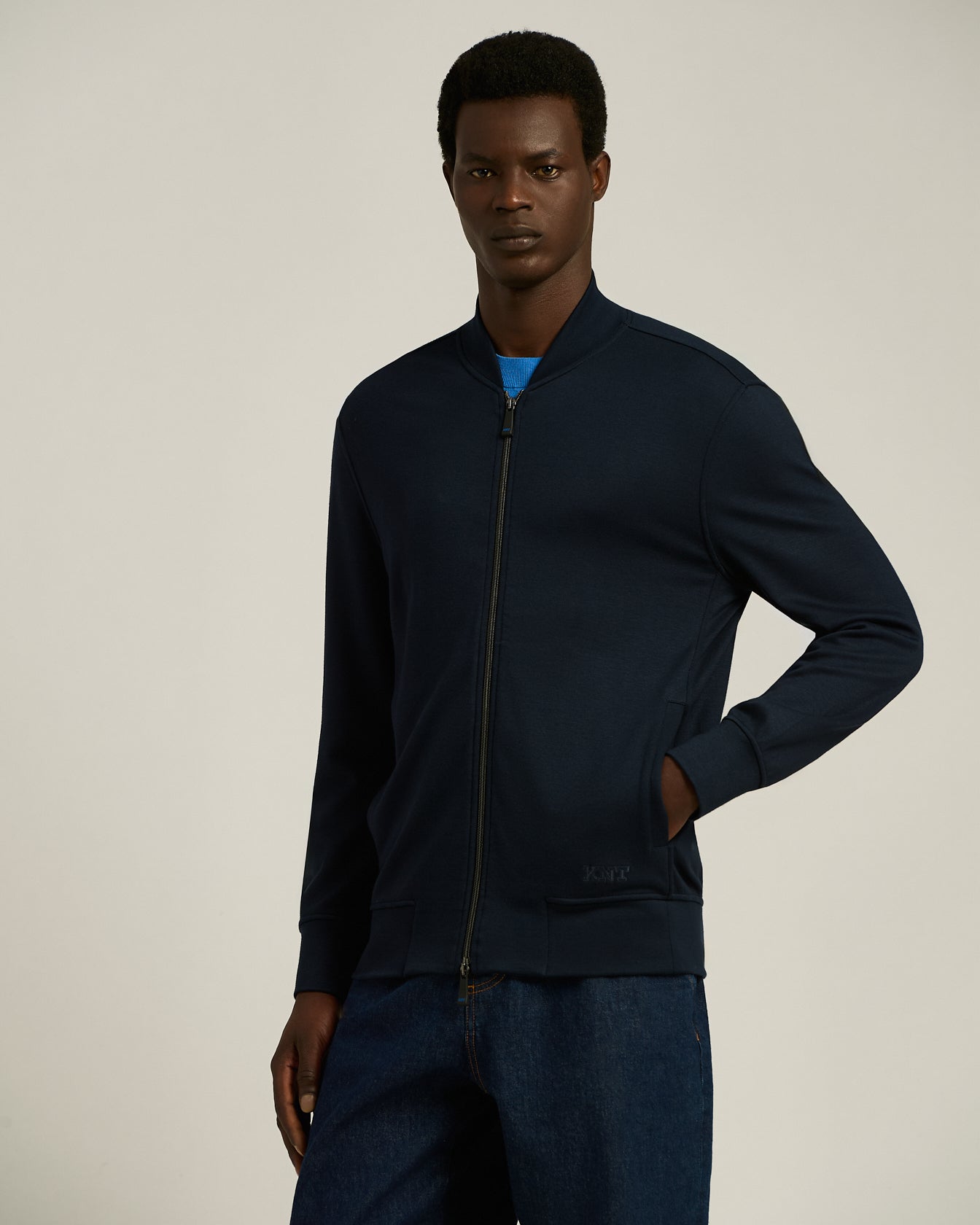 STRETCH VISCOSE JERSEY ZIP-UP SWEATSHIRT