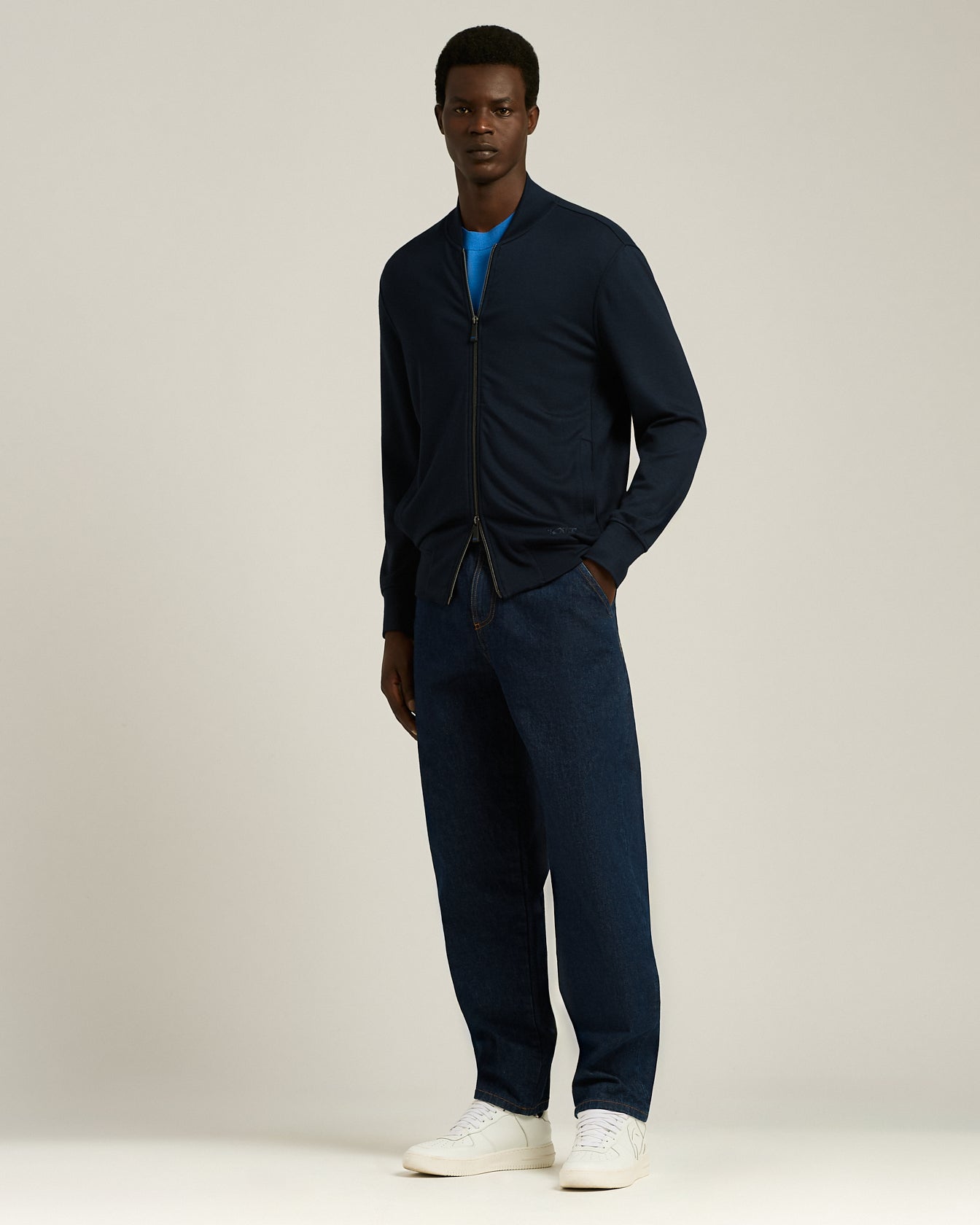 STRETCH VISCOSE JERSEY ZIP-UP SWEATSHIRT