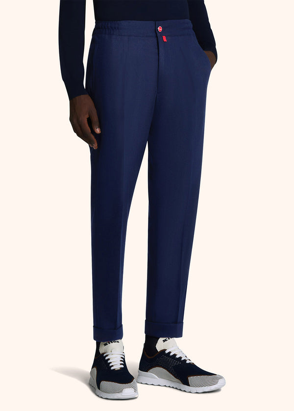 Kiton blue trousers for man, in virgin wool 2