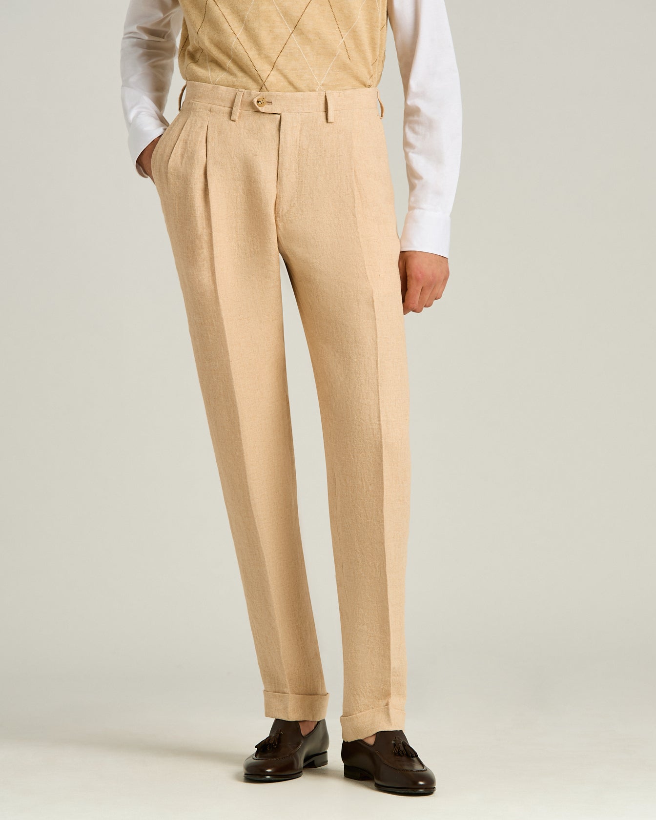 Linen Trousers with Darts Beige