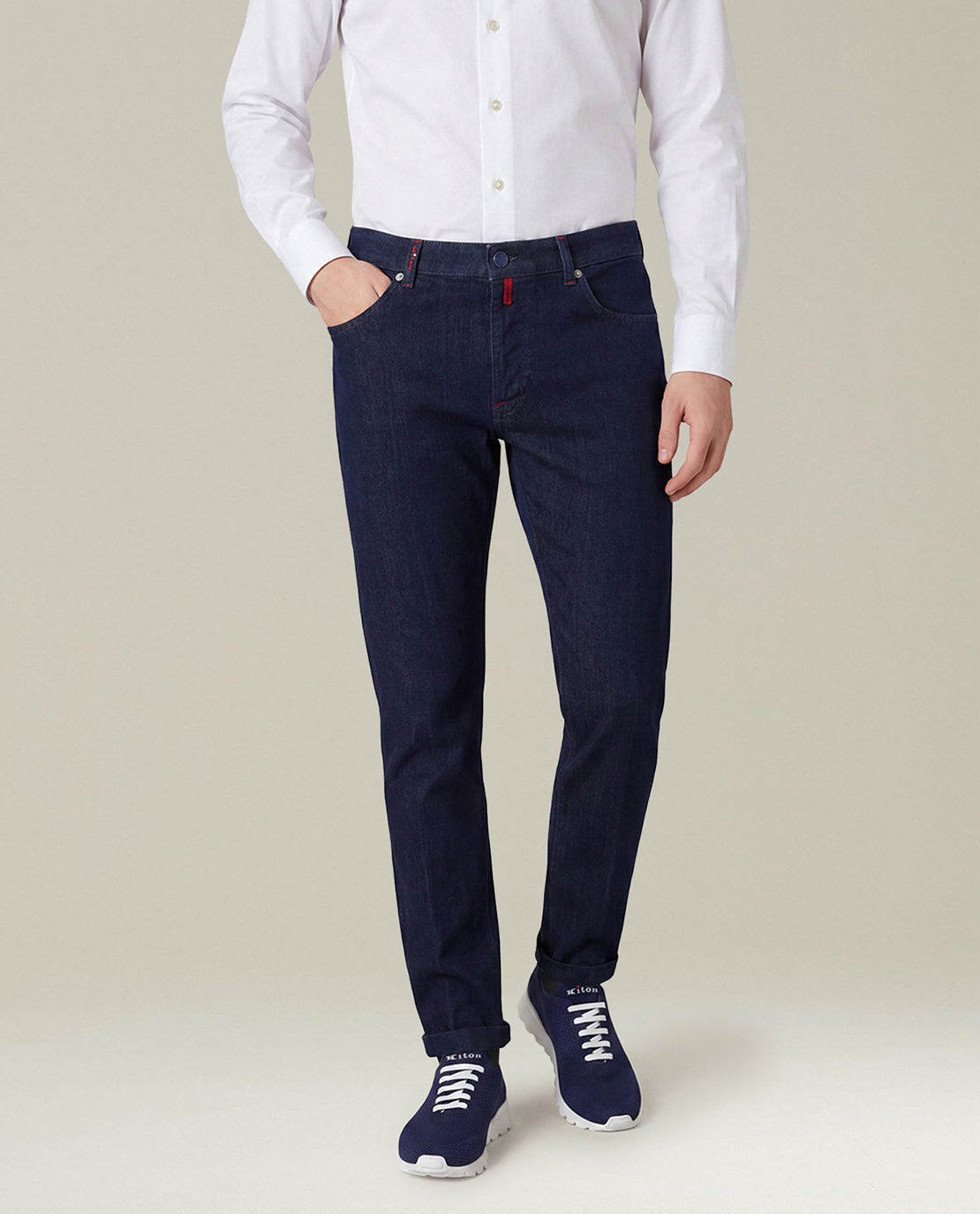 DARK BLUE STRETCH DENIM FIVE-POCKET JEANS