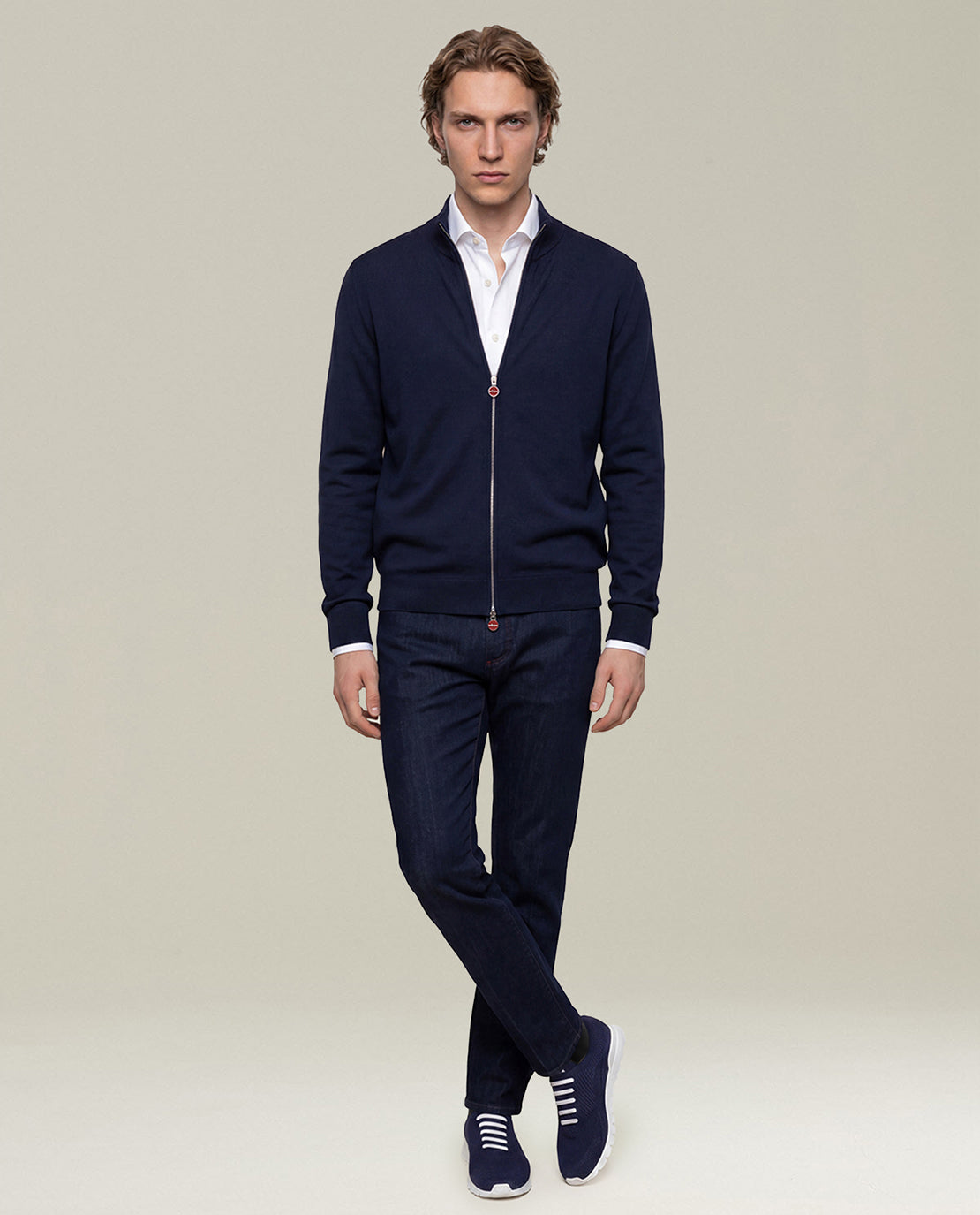 DARK BLUE STRETCH DENIM FIVE-POCKET JEANS