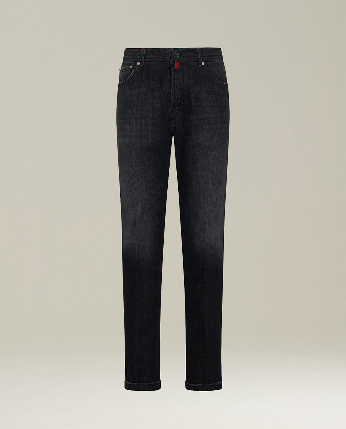 WASHED BLACK STRETCH DENIM FIVE-POCKET JEANS