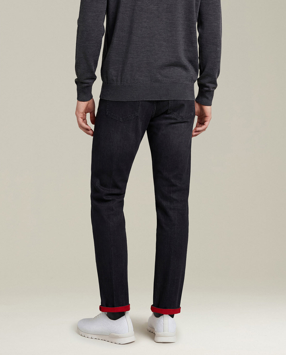 WASHED BLACK STRETCH DENIM FIVE-POCKET JEANS