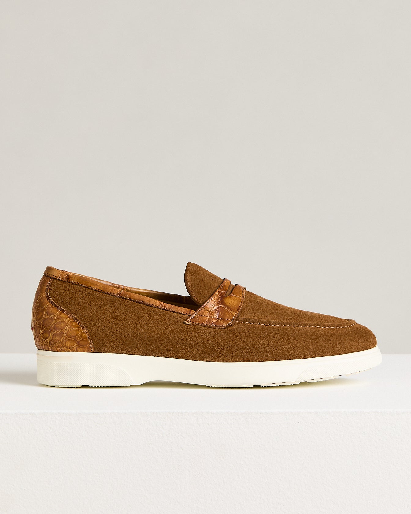 SUEDE CALFSKIN LOAFER WITH CROCODILE LEATHER INSERTS