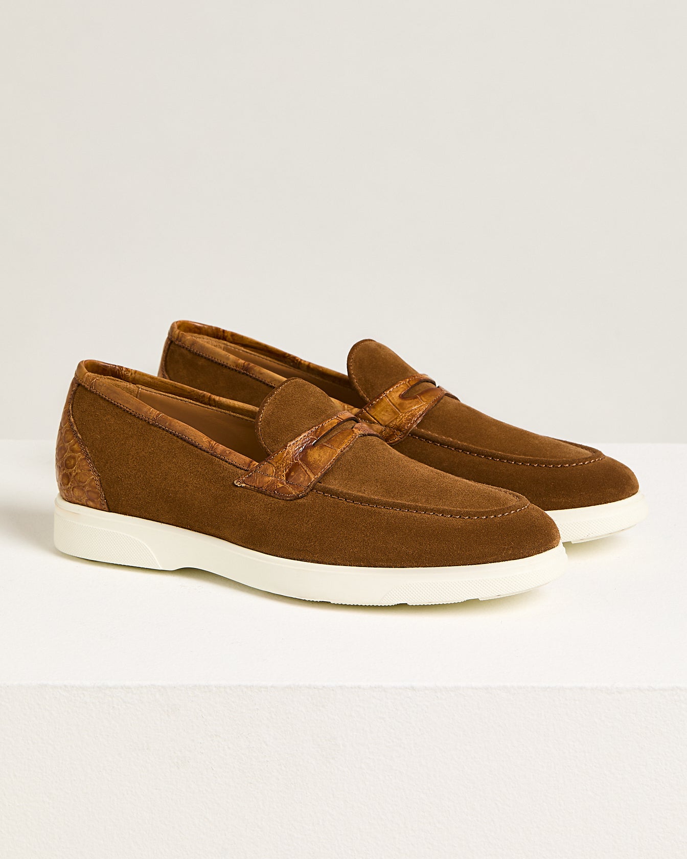 SUEDE CALFSKIN LOAFER WITH CROCODILE LEATHER INSERTS