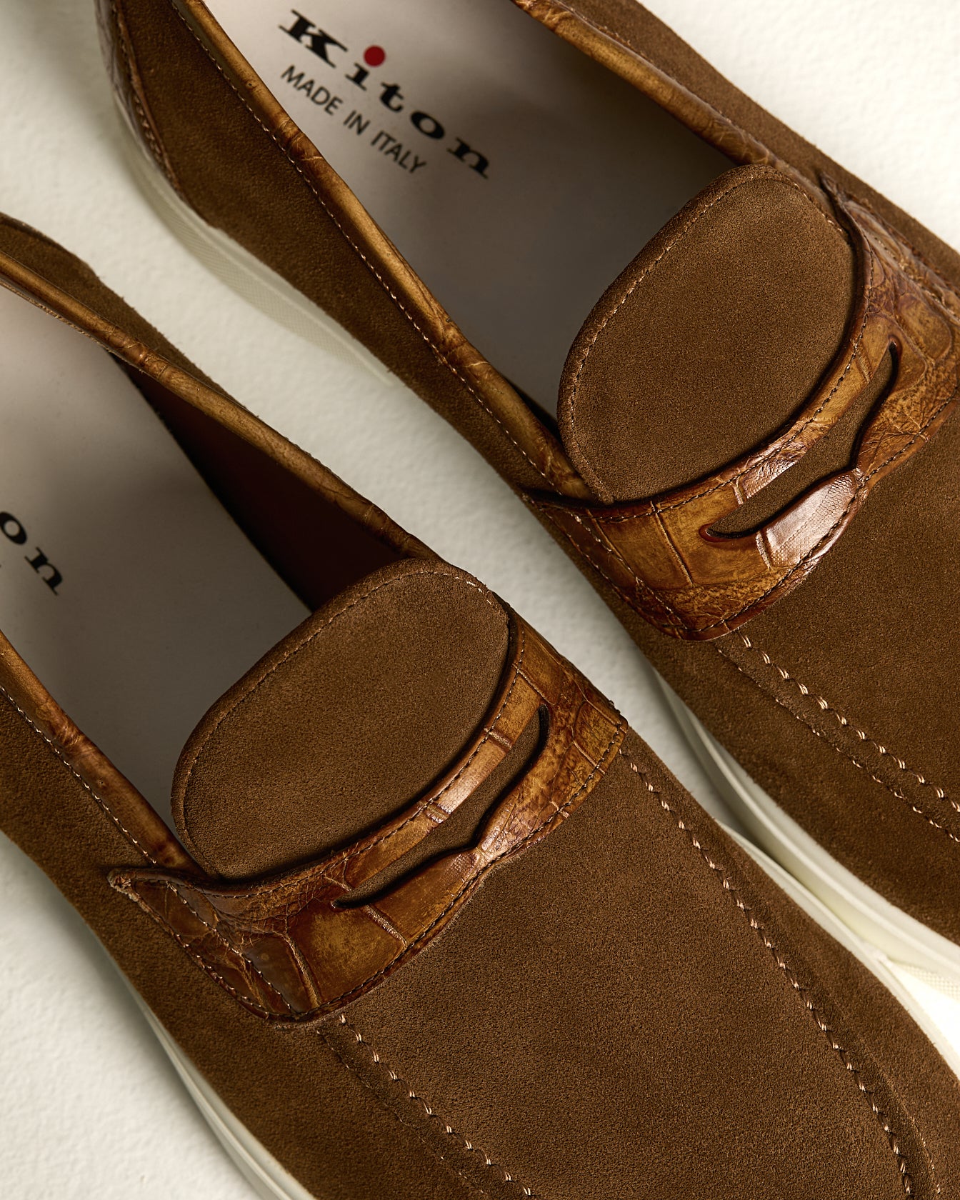 SUEDE CALFSKIN LOAFER WITH CROCODILE LEATHER INSERTS