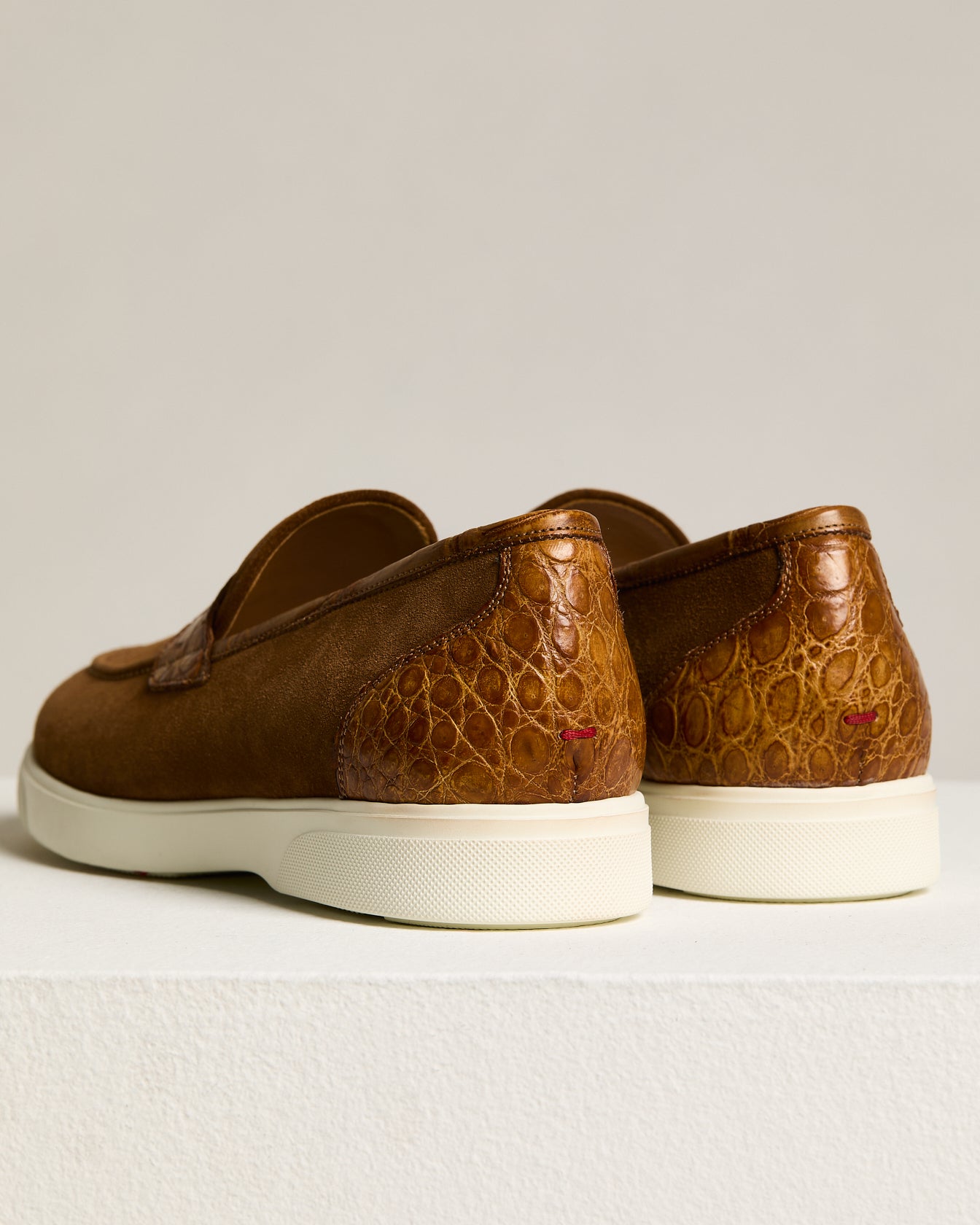 SUEDE CALFSKIN LOAFER WITH CROCODILE LEATHER INSERTS
