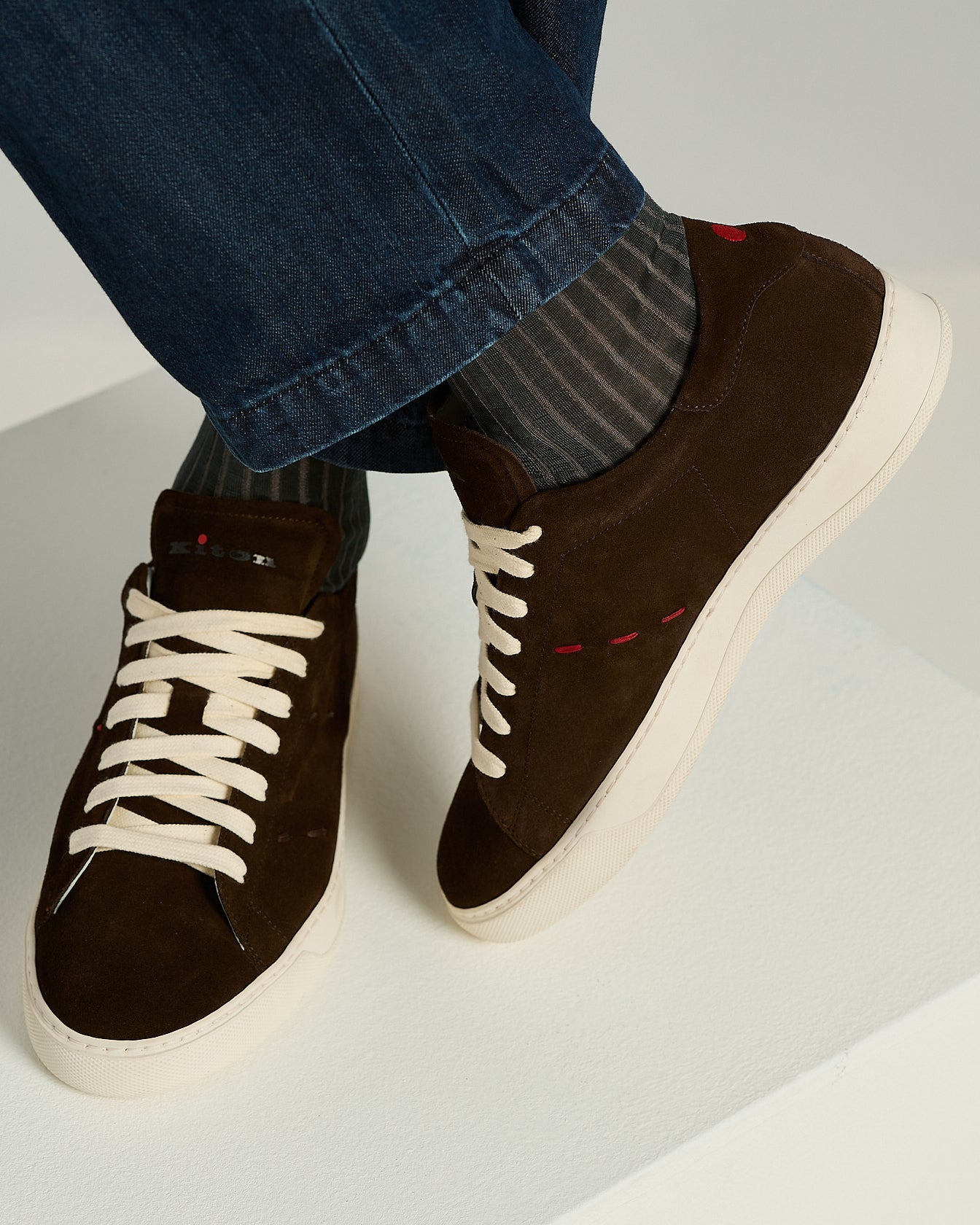 SUEDE SNEAKERS WITH CONTRAST STITCHING AND RUBBER SOLE
