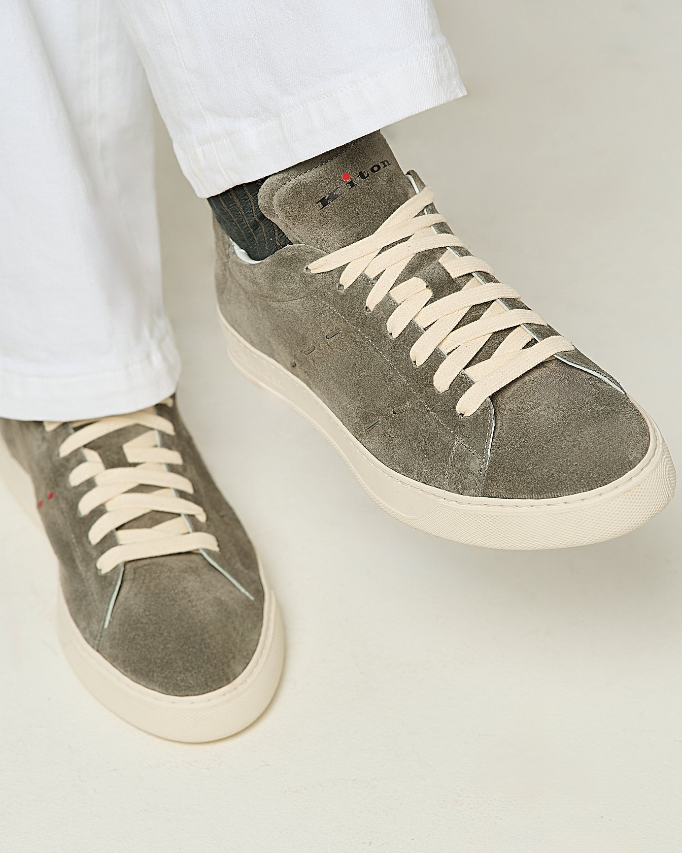 SUEDE SNEAKERS WITH CONTRAST STITCHING AND RUBBER SOLE