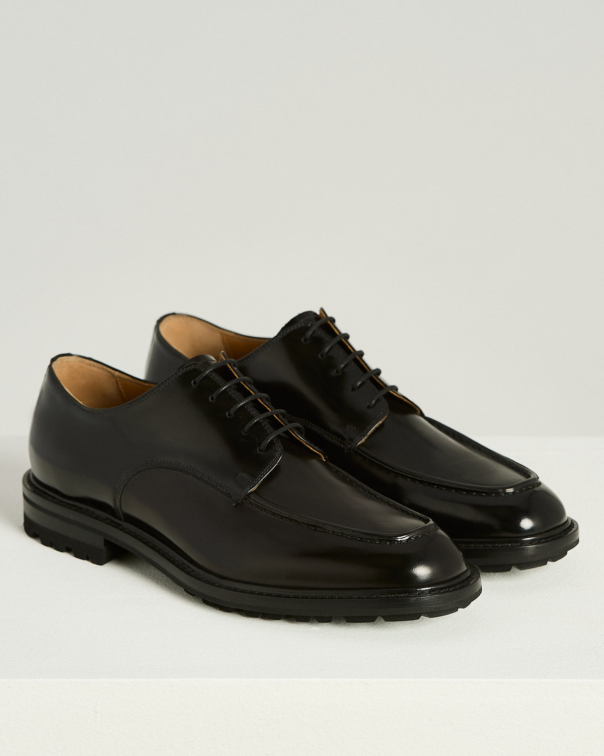 BLACK BRUSHED CALFSKIN DERBY SHOES WITH LUG SOLE 2