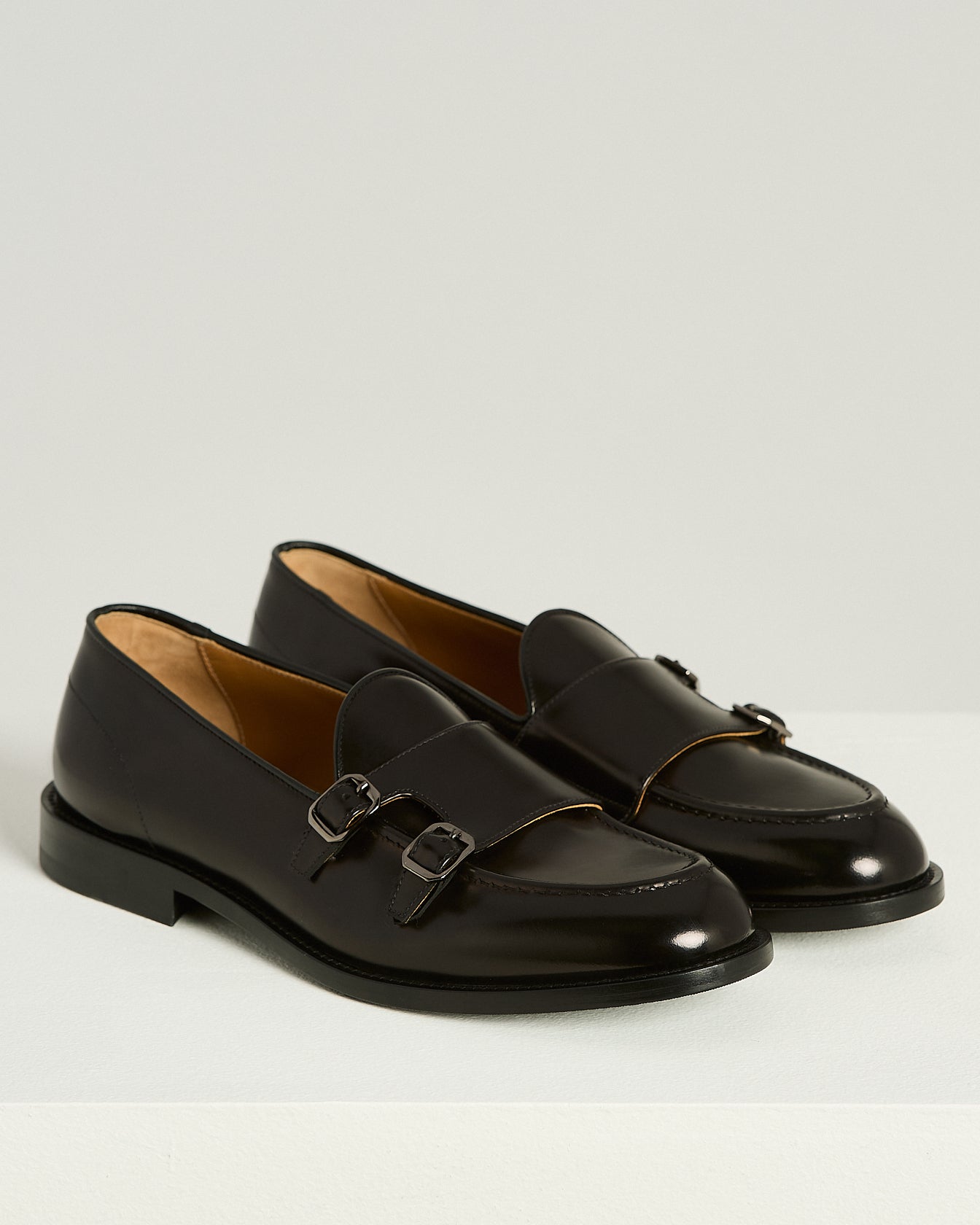 BRUSHED CALFSKIN DOUBLE MONK STRAP LOAFERS