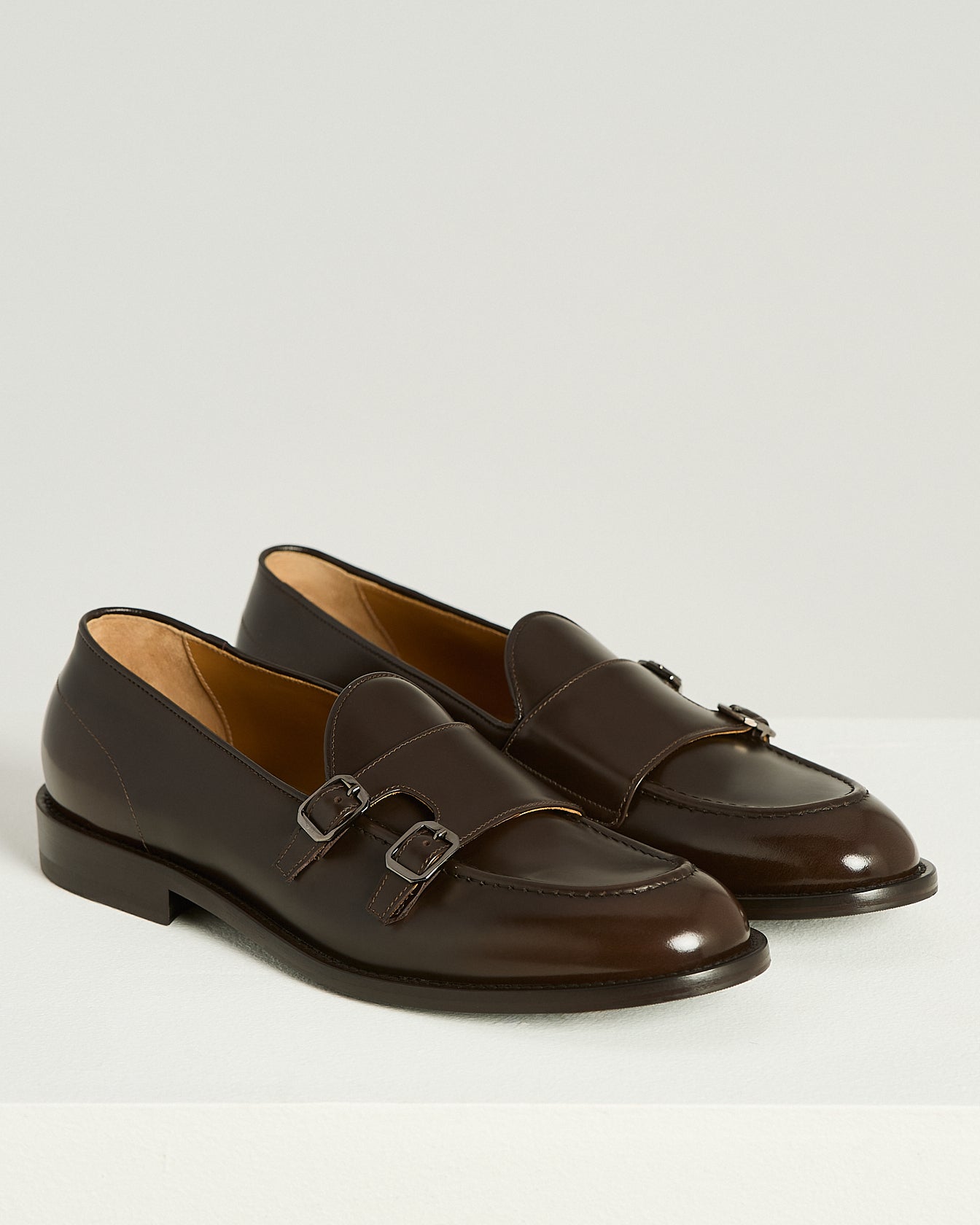 BRUSHED CALFSKIN DOUBLE MONK STRAP LOAFERS