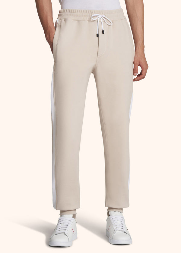 Kiton hazelnut/white trousers for man, in cotton 2