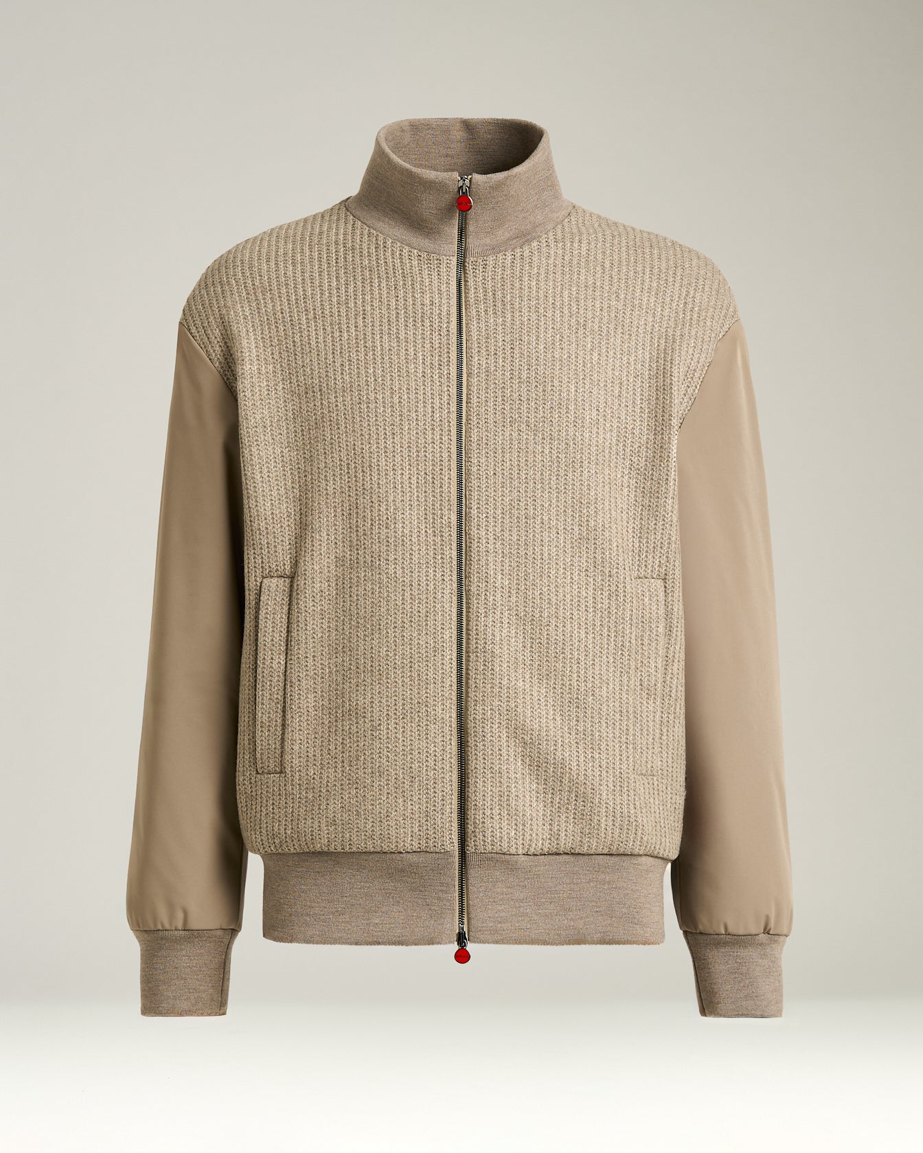CASHMERE BLEND AND TECHNICAL FABRIC BOMBER JACKET