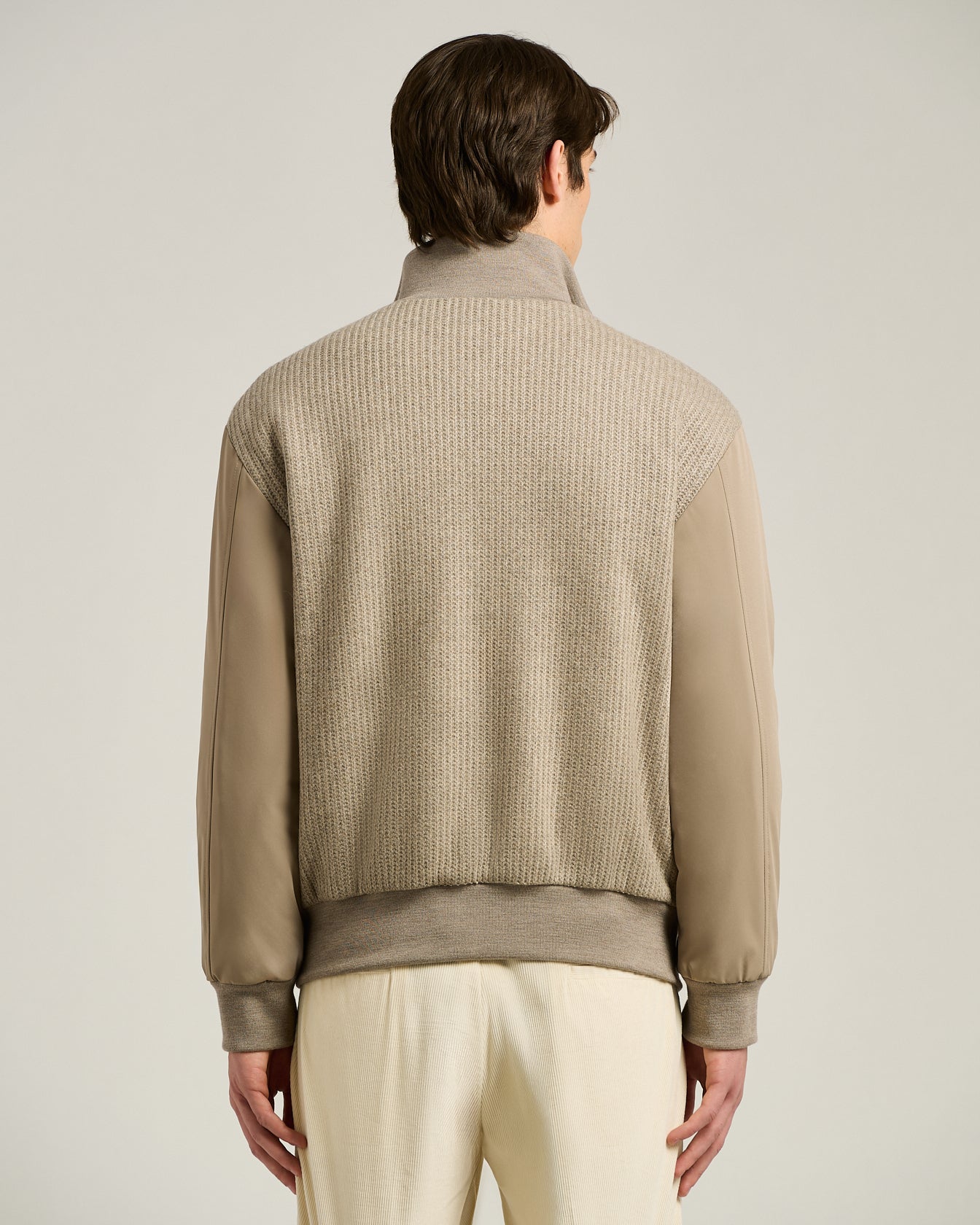 CASHMERE BLEND AND TECHNICAL FABRIC BOMBER JACKET