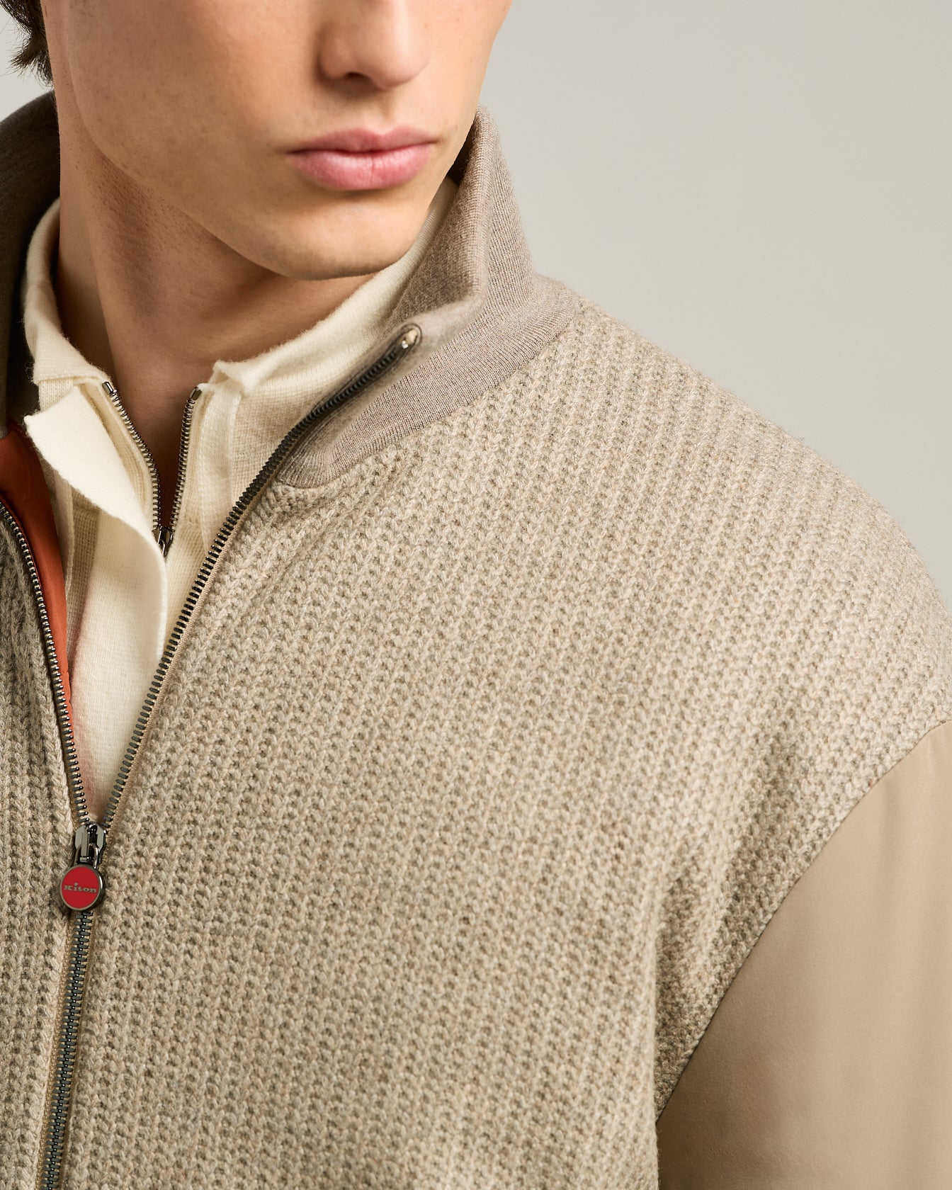 CASHMERE BLEND AND TECHNICAL FABRIC BOMBER JACKET