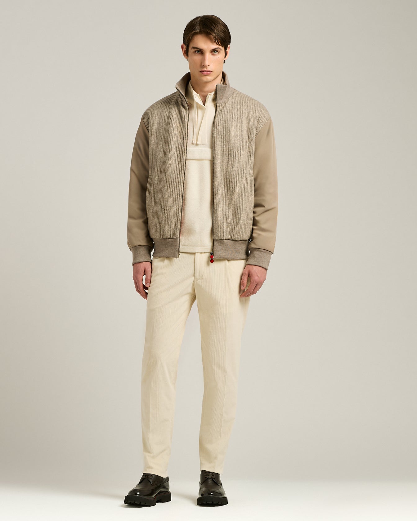 CASHMERE BLEND AND TECHNICAL FABRIC BOMBER JACKET