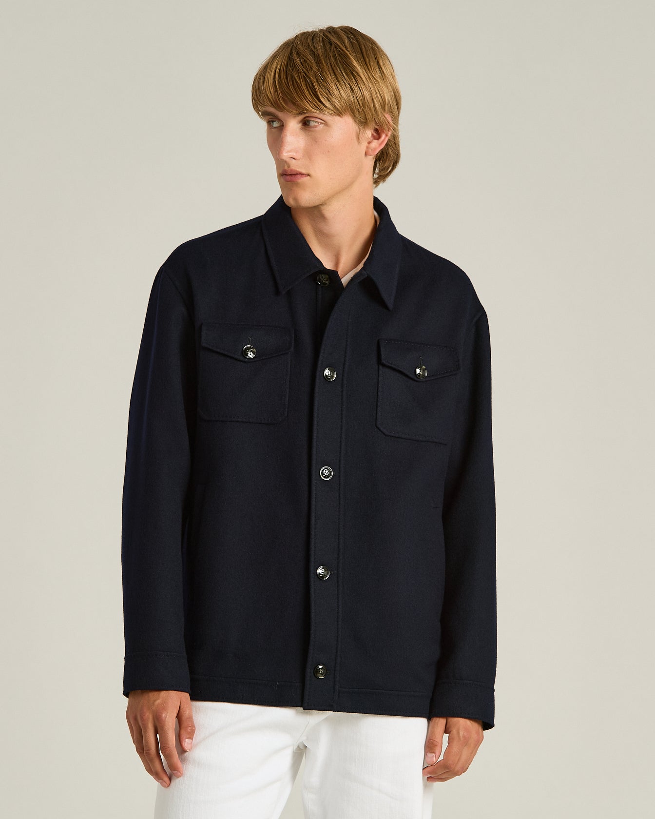 Men's pure cashmere navy blue shirt jacket regular fit | Kiton