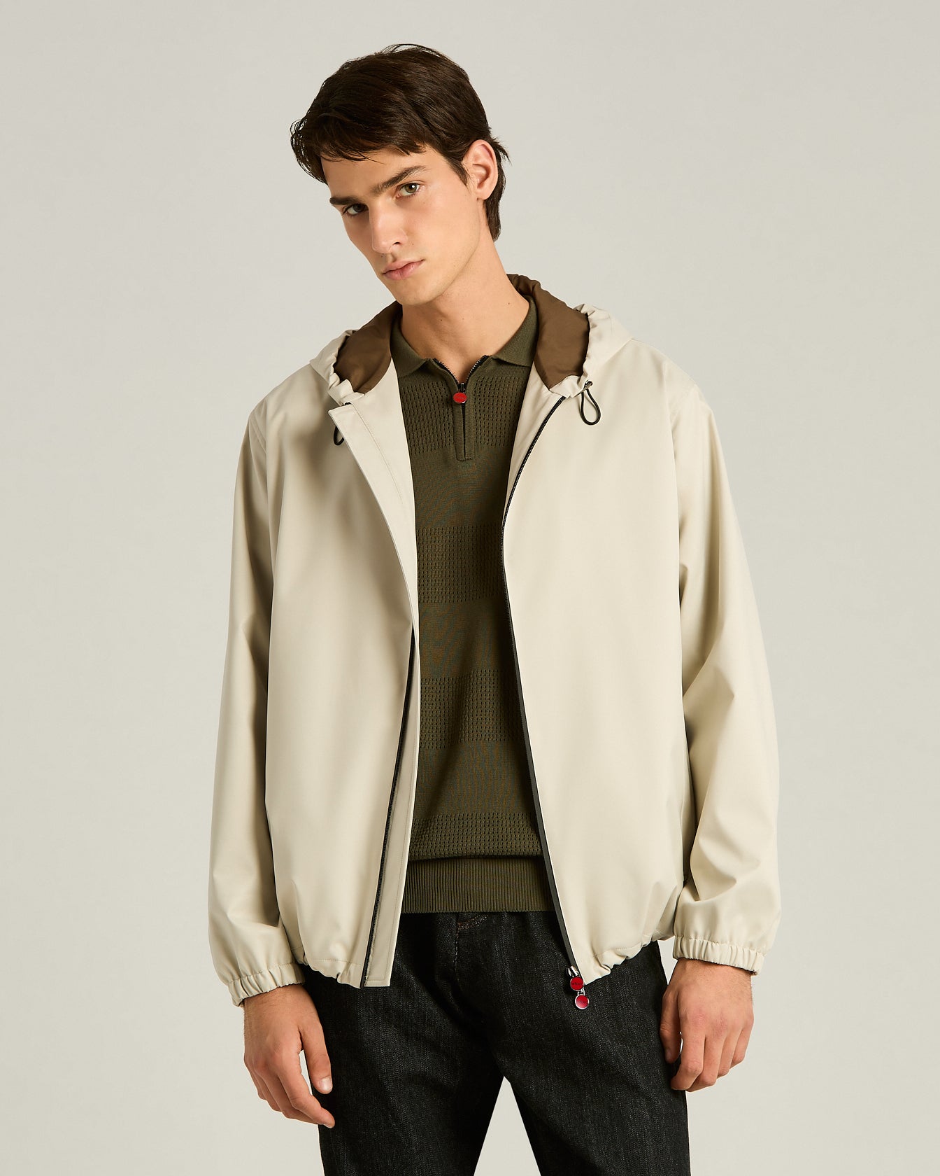 HOODED WINDBREAKER BOMBER JACKET WITH CONTRASTING LINING