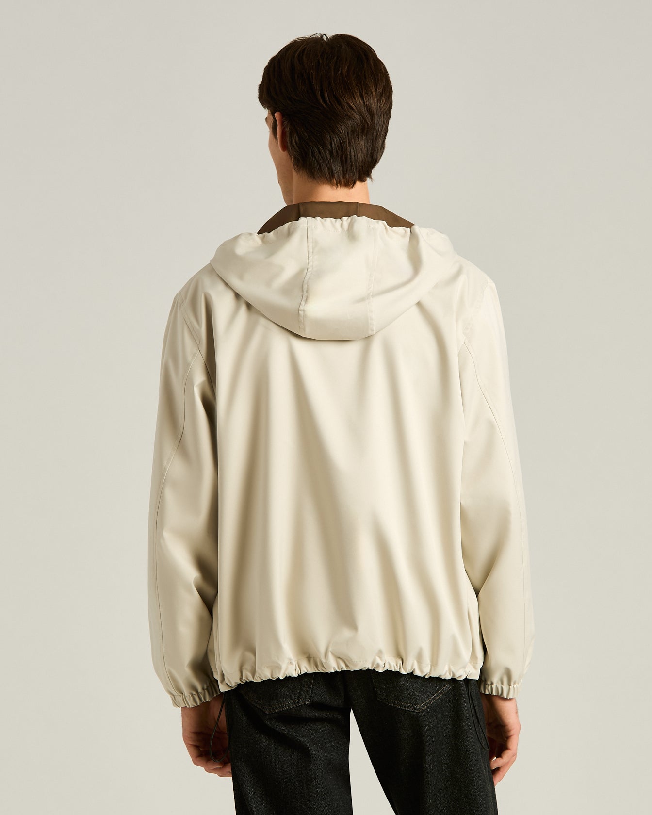 HOODED WINDBREAKER BOMBER JACKET WITH CONTRASTING LINING