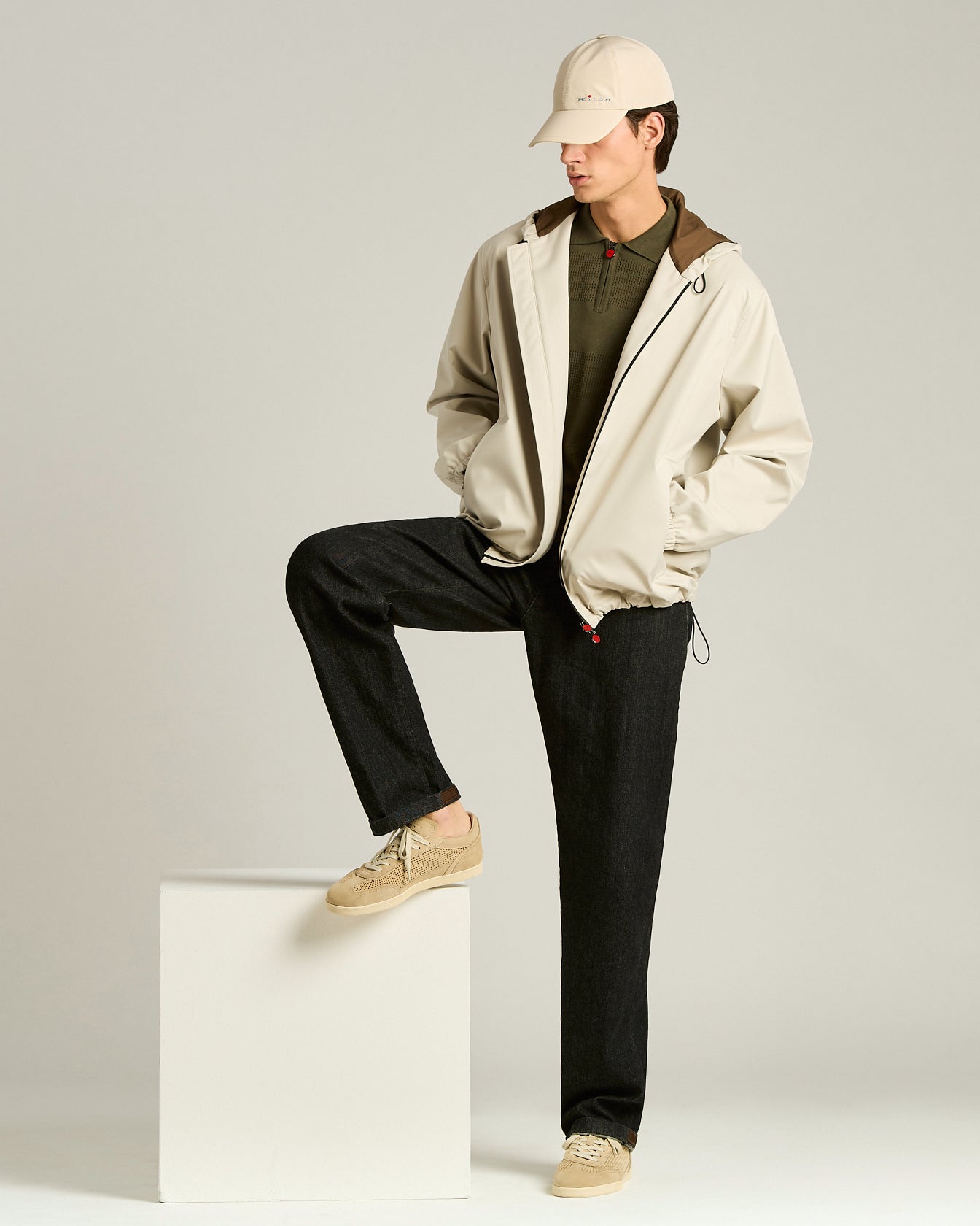 HOODED WINDBREAKER BOMBER JACKET WITH CONTRASTING LINING