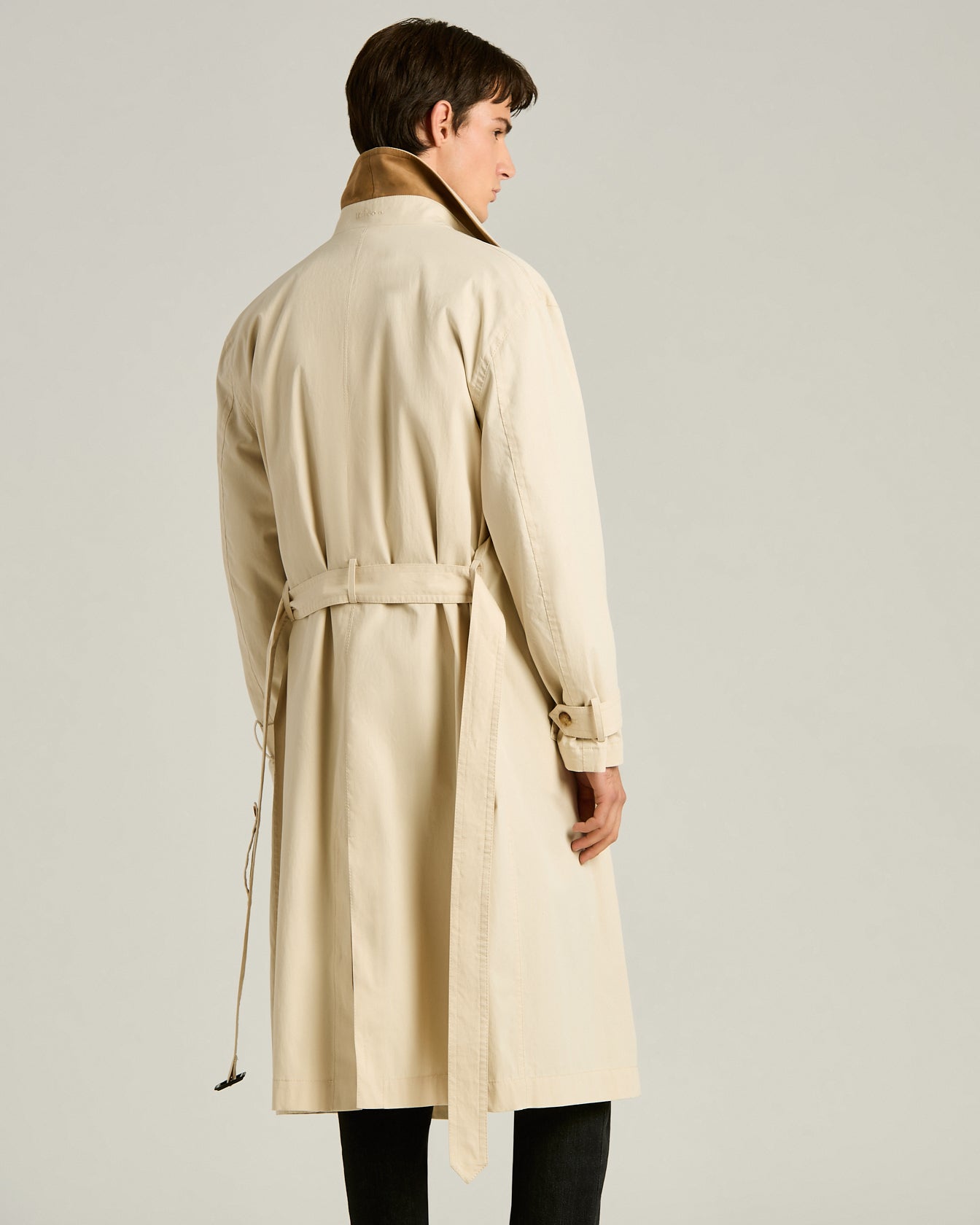 Men's beige technical double-breasted trench coat | Kiton