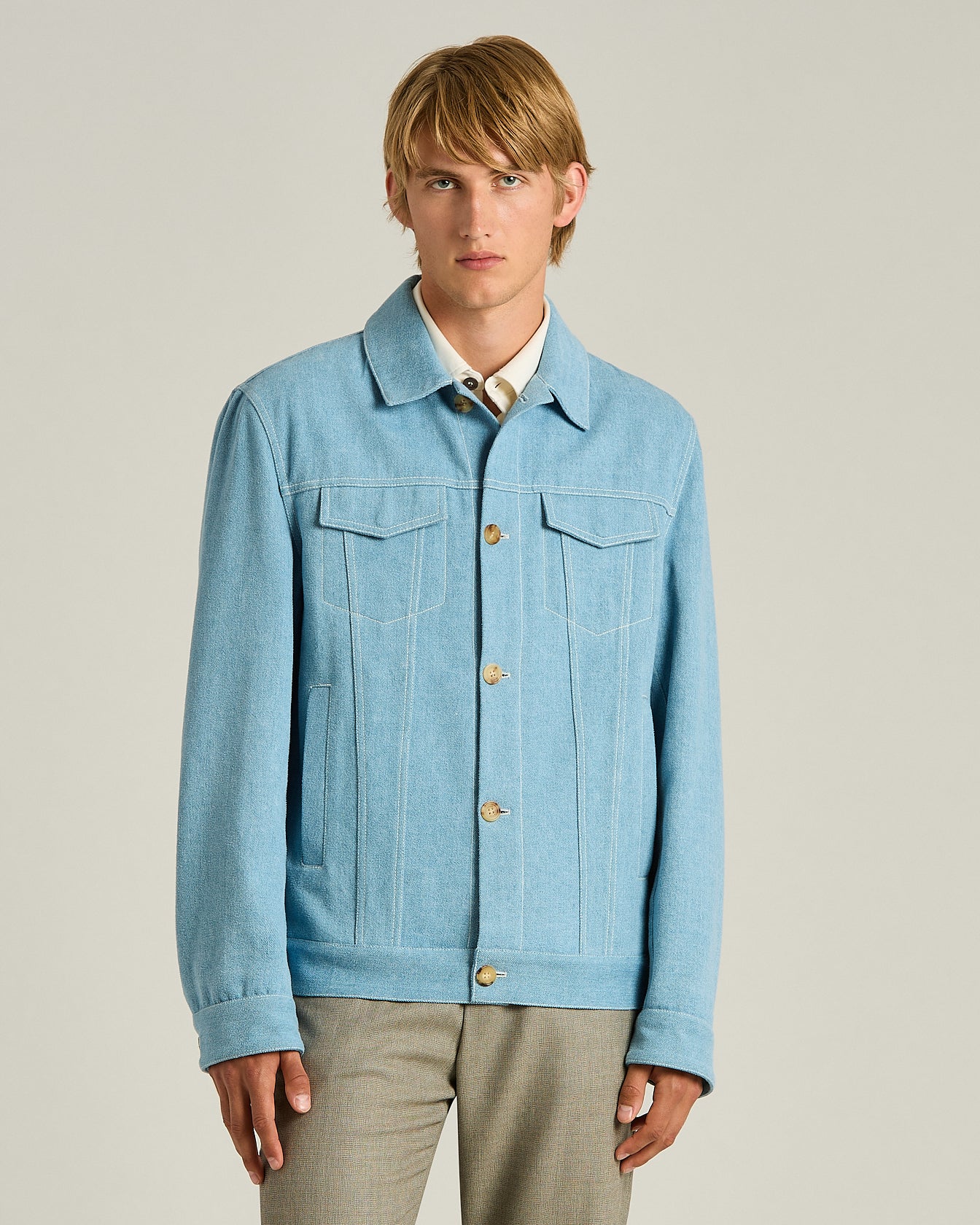 Cotton Jacket Azure with Lambskin Detail2