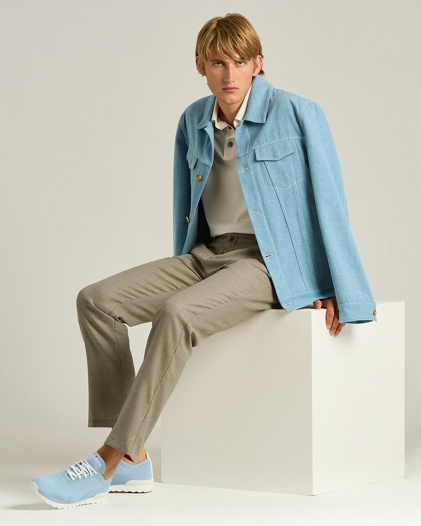 Cotton Jacket Azure with Lambskin Detail5