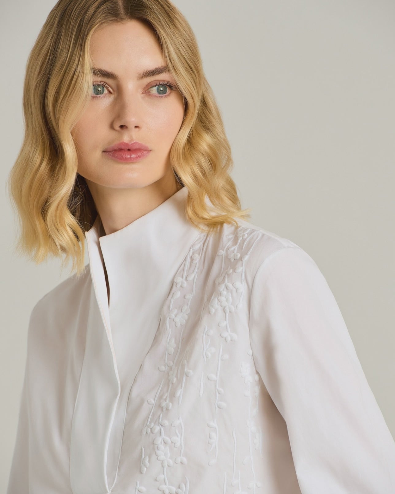 Pure Cotton Shirt With Tonal Embroidery White 6