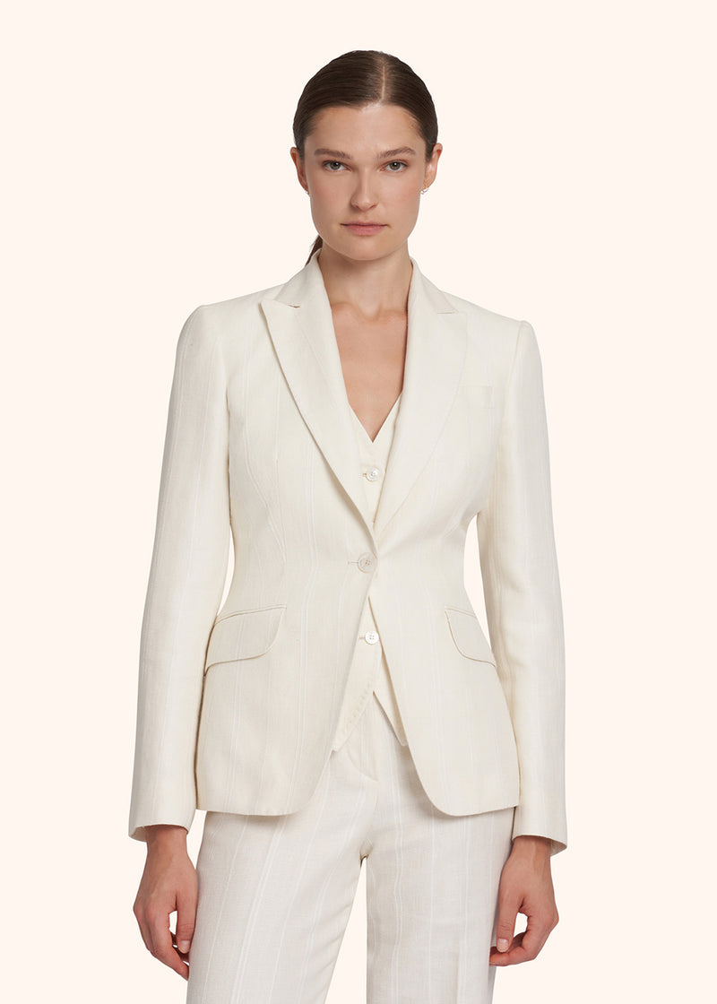Kiton white single-breasted jacket for woman, made of linen - 2