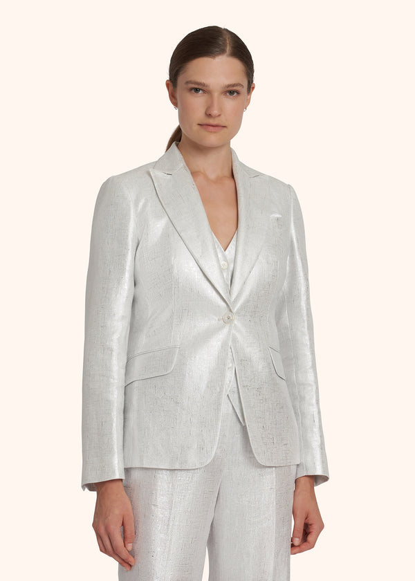 Kiton silver single-breasted jacket for woman, made of linen - 2