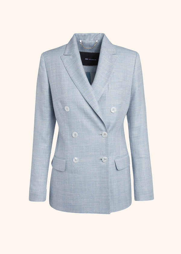 Kiton celestial blue double-breasted jacket for woman, made of virgin wool